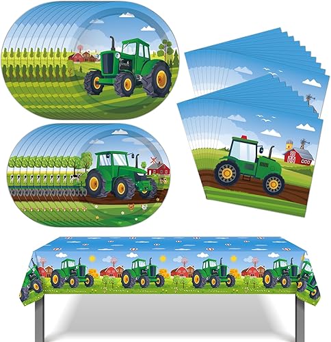 Suministros de fiesta de tractor de granja, platos de tractor, mantel y servilletas, vajilla de fiesta de cumpleaños, decoración de estilo rústico