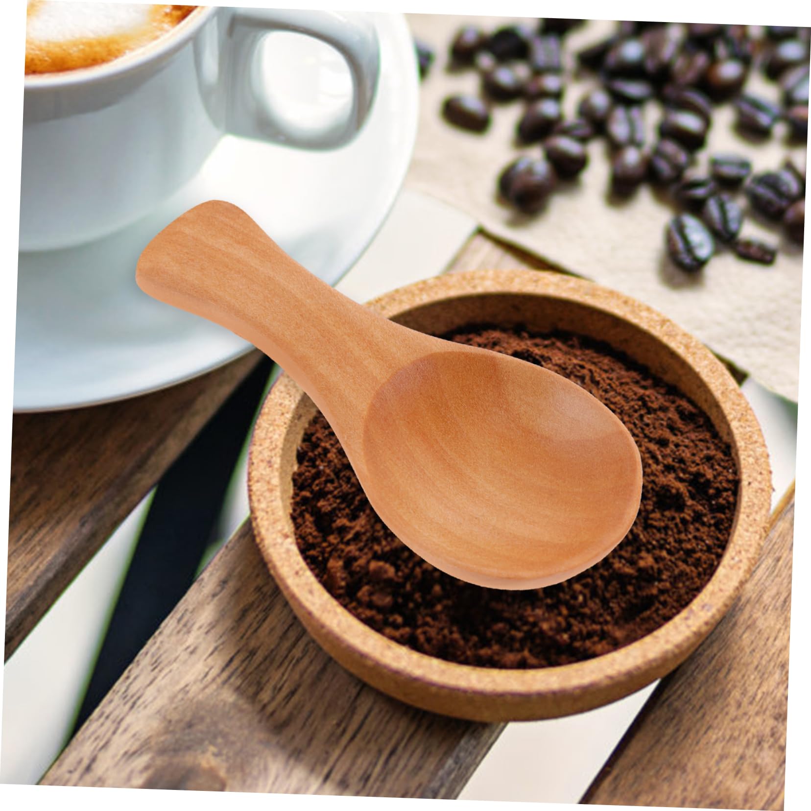 GRIRIW Wooden Small Scoops Portable Tea Spoon Multi-function Teaspoon Set for Tea and Ice Cream