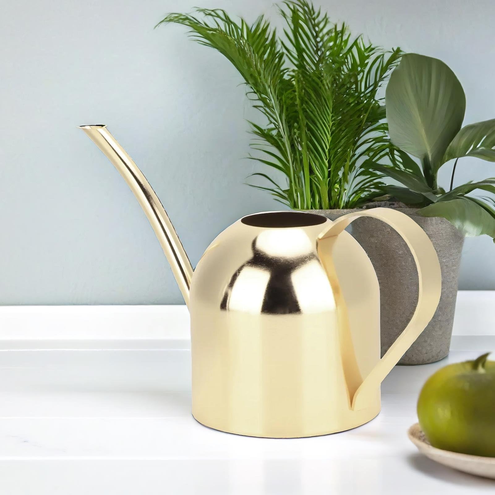 Watering Can for Indoor Plants, 17oz Small Watering Can Stainless Steel Long Spout Sprinkling Pot for Indoor and Outdoor Plants (Gold)