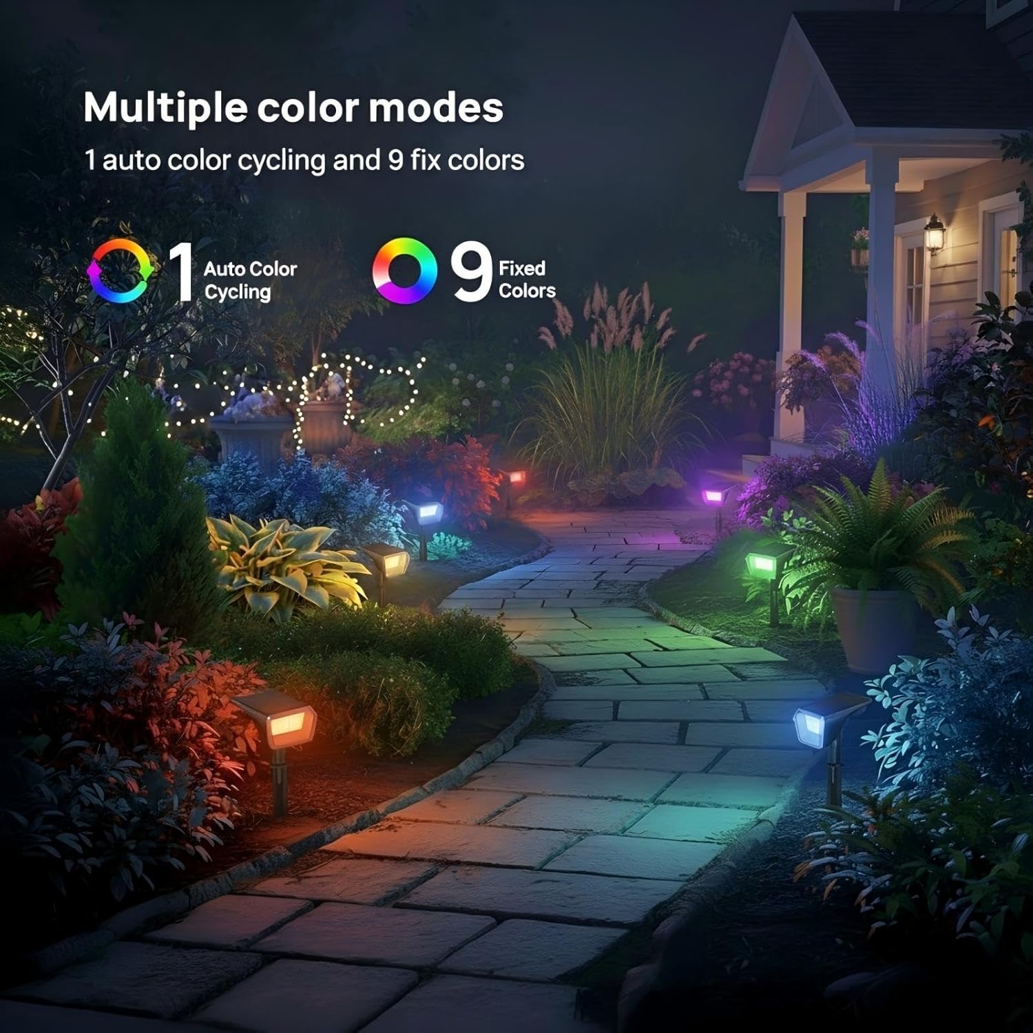 Linkind RGB Solar Christmas Lights Outdoor Spotlights IP67 Waterproof 10 Lighting Modes Solar Color Changing Lights Outdoor for Yard Garden Landscape Christmas Decorations (Multicolor, 6 Pack) - Image 2