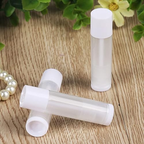 Miniatura 6 de Bekith Paquete de 100 tubos de bálsamo labial vacíos transparentes de 0.2 fl oz con tapas blancas, Claro