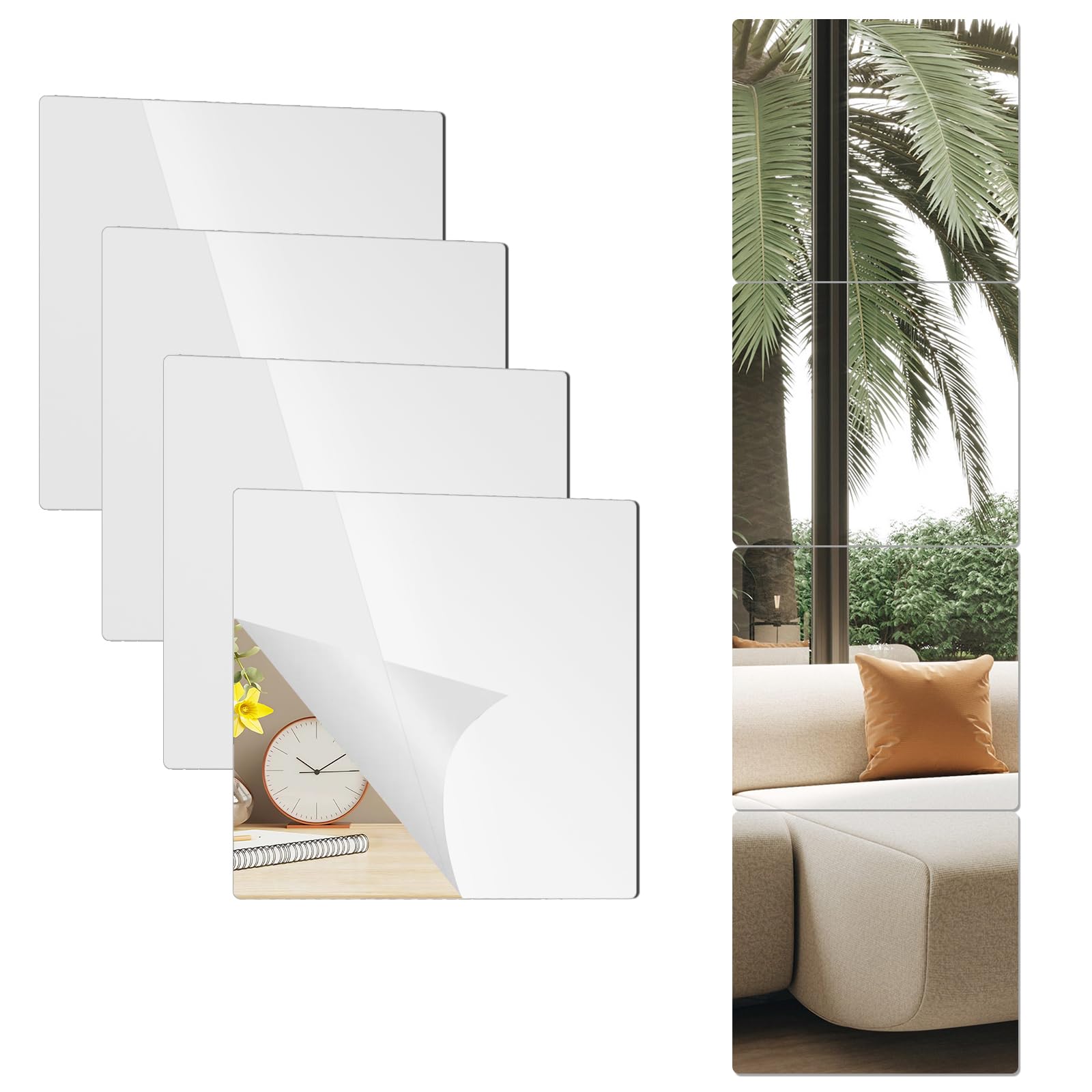 8 Pieces 14 x 12 Inch Shatterproof Acrylic Mirror Tiles - Self Adhesive Unbreakable Wall Mirrors for Kids Toddlers Bedroom Bathroom and Home Gym - Flexible-image-36