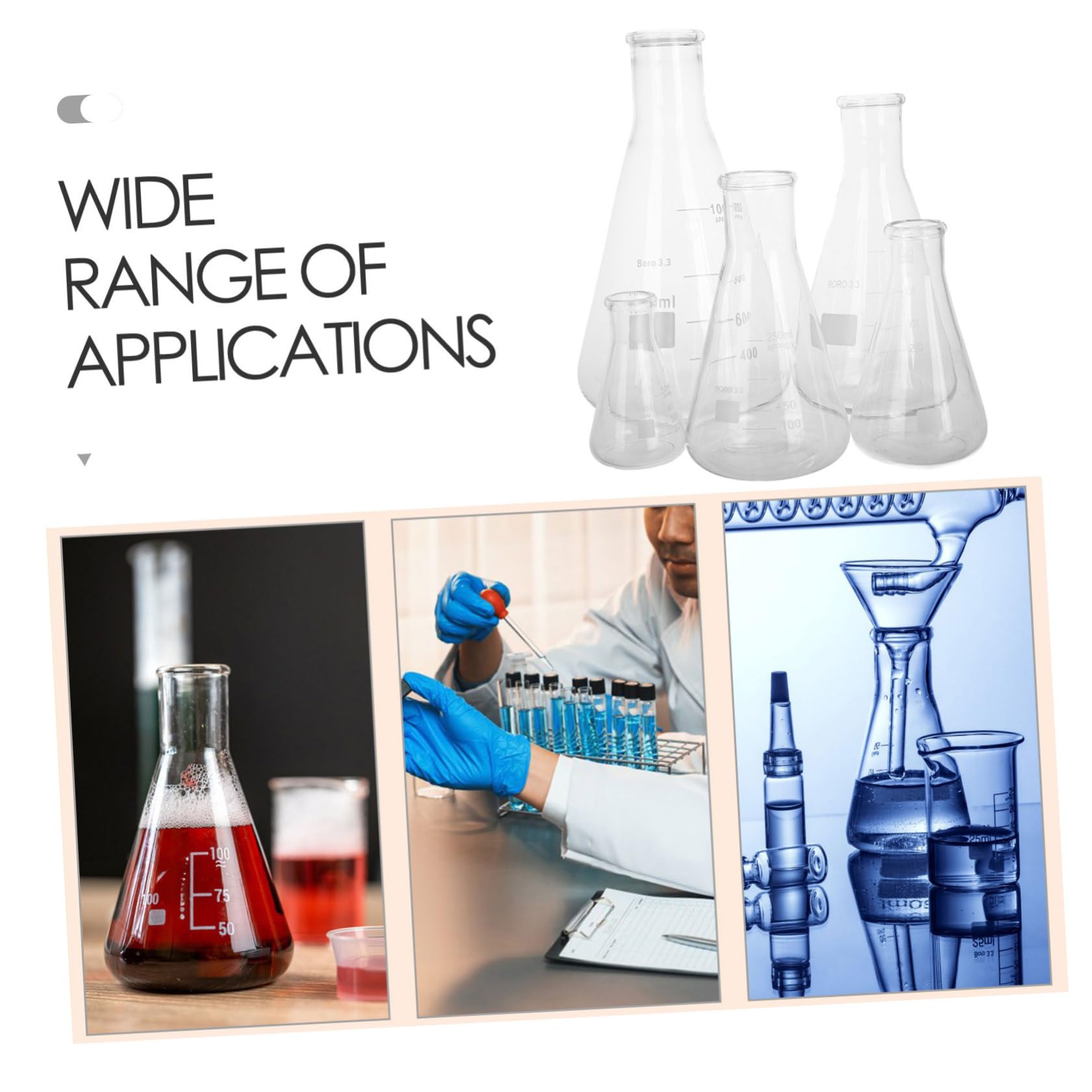 5piezas Matraces Erlenmeyer De Vidrio Borosilicato Para Laboratorio Investigación Científica
