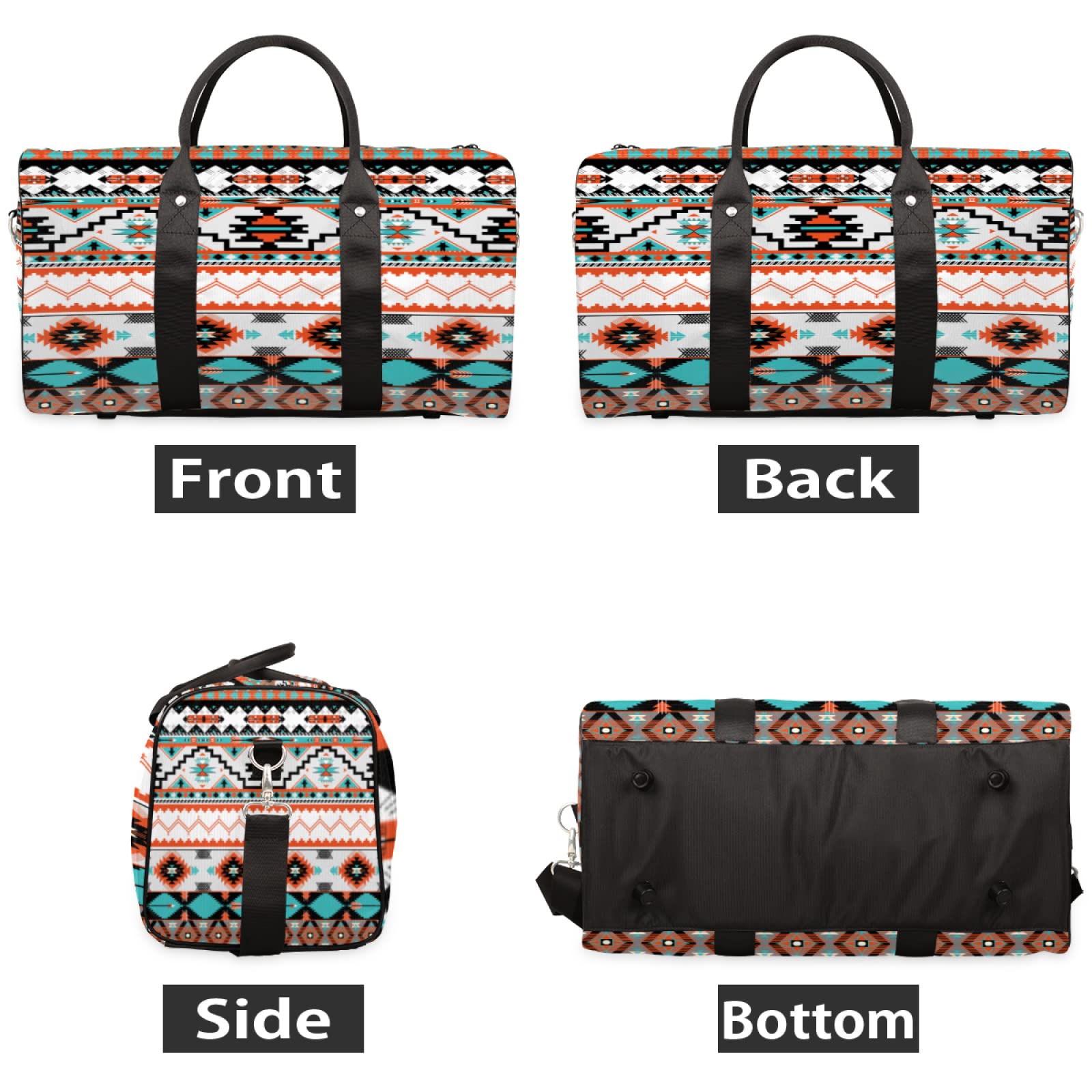 Travel Duffel Bag Ethnic Aztec Geometric Waterproof Weekend Overnight Bag Carry-on Workout Bag for Sports Gym Camping Outdoor Activities