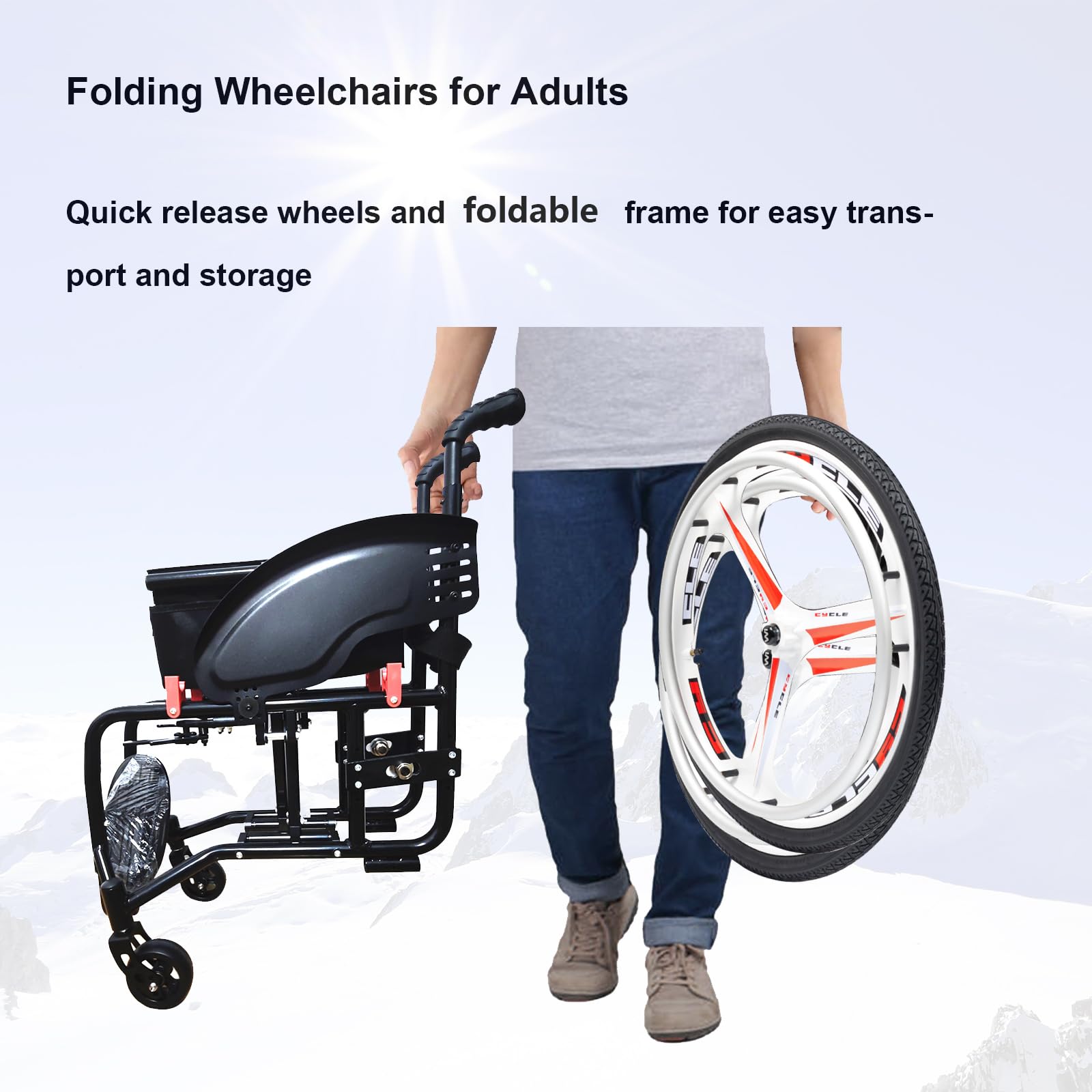Silla Ruedas autopropulsada Plegable, Ligera, Aluminio, Frenos manuales, Antivuelco, Silla de Ruedas de tránsito para minusválidos(Size:44cm/17.3in Seat,Color:Daily)