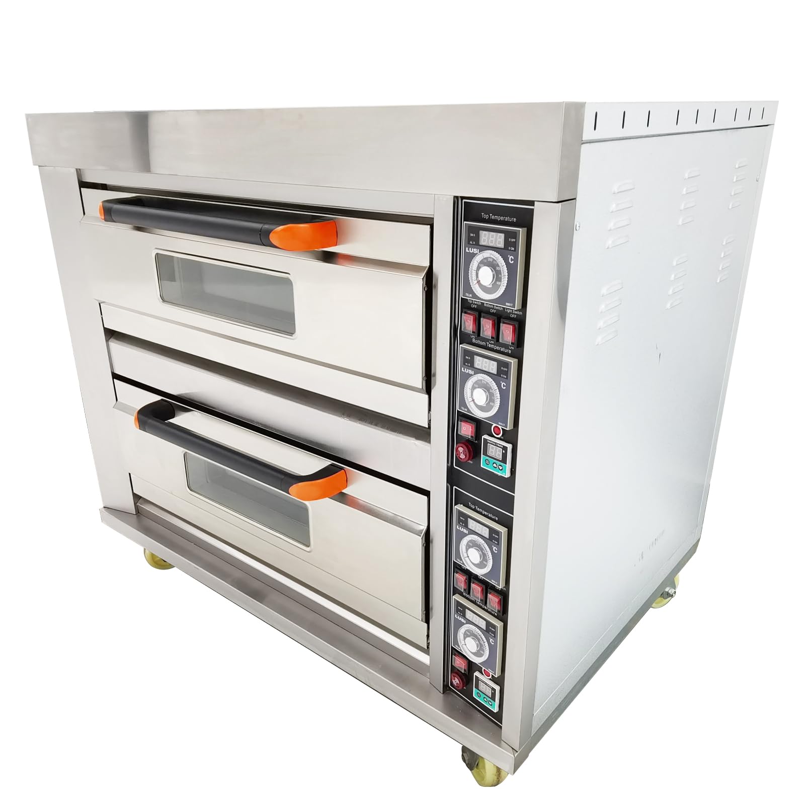 Banfluxion Commercial Pizza Oven Double-deck Electric Piza Baking Machine with 4 plate 220V 13.2KW Stainless Steel Movable Oven for Restaurants Bakeries 0-99min 20?-400? 3PH