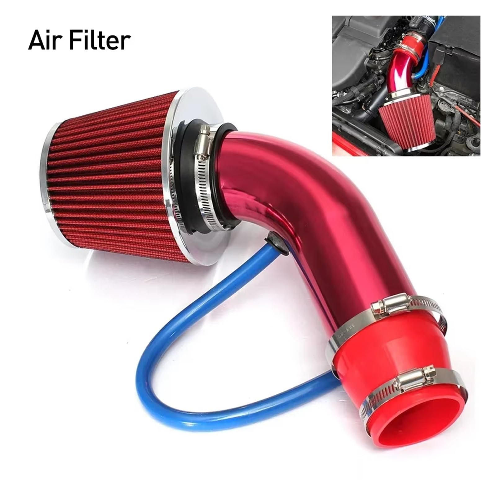 Filtro De Aire para Coche Filtro Aire Alto Flujo Modificado para Coche Universal Kit Tubo Entrada Filtro Aire Frío Invierno Reacondicionado De 76mm(A Blue)