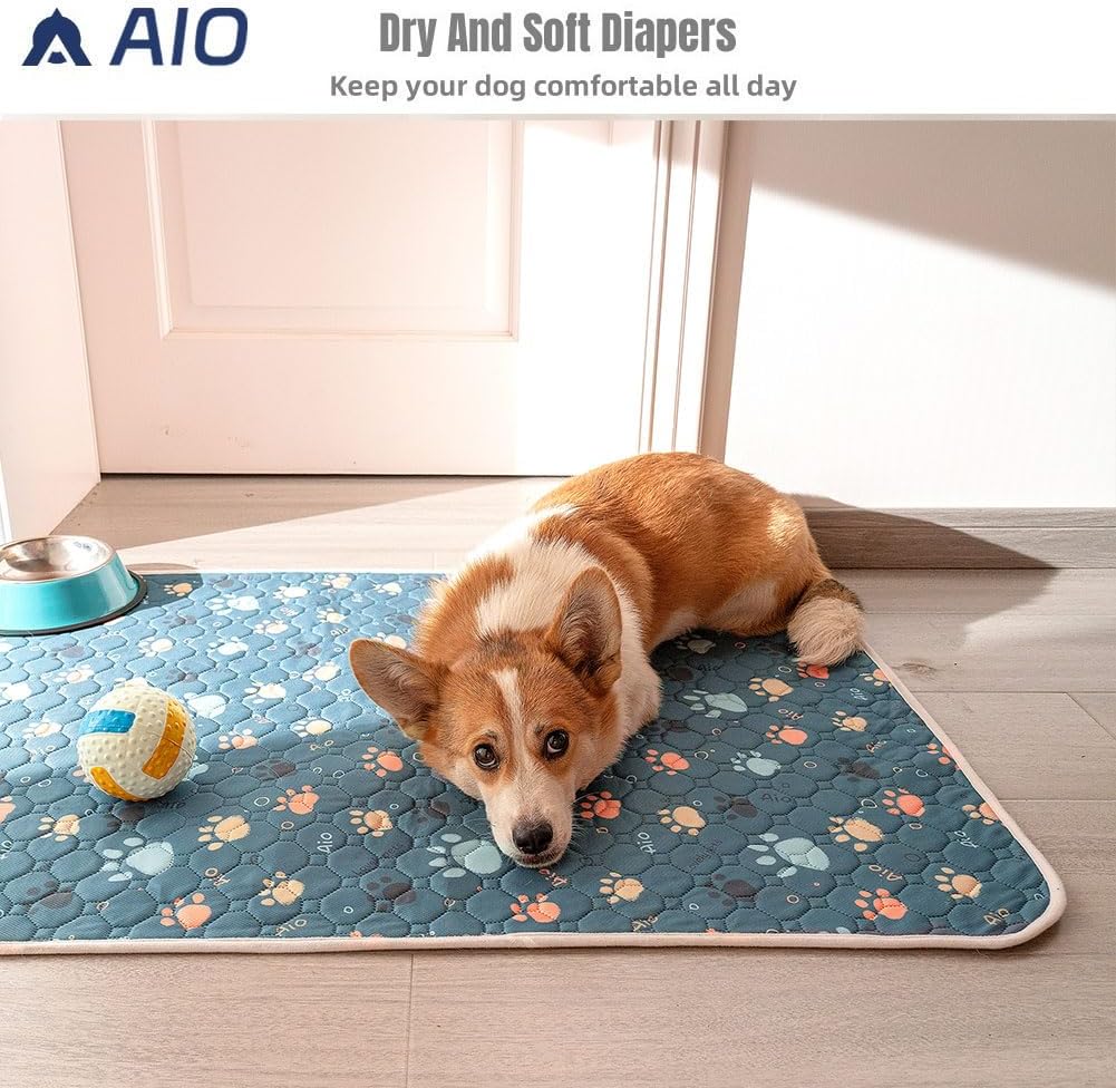 AIO Pet Urine pad Washable Pee Pads for Dogs Anti-Slip Waterproof 2-Pack Reusable Puppy Pads for Potty Training Heavy Absorbency Prevent Leakage Reusable Training Dog Pads 27.6*39.37inch Blue Claws