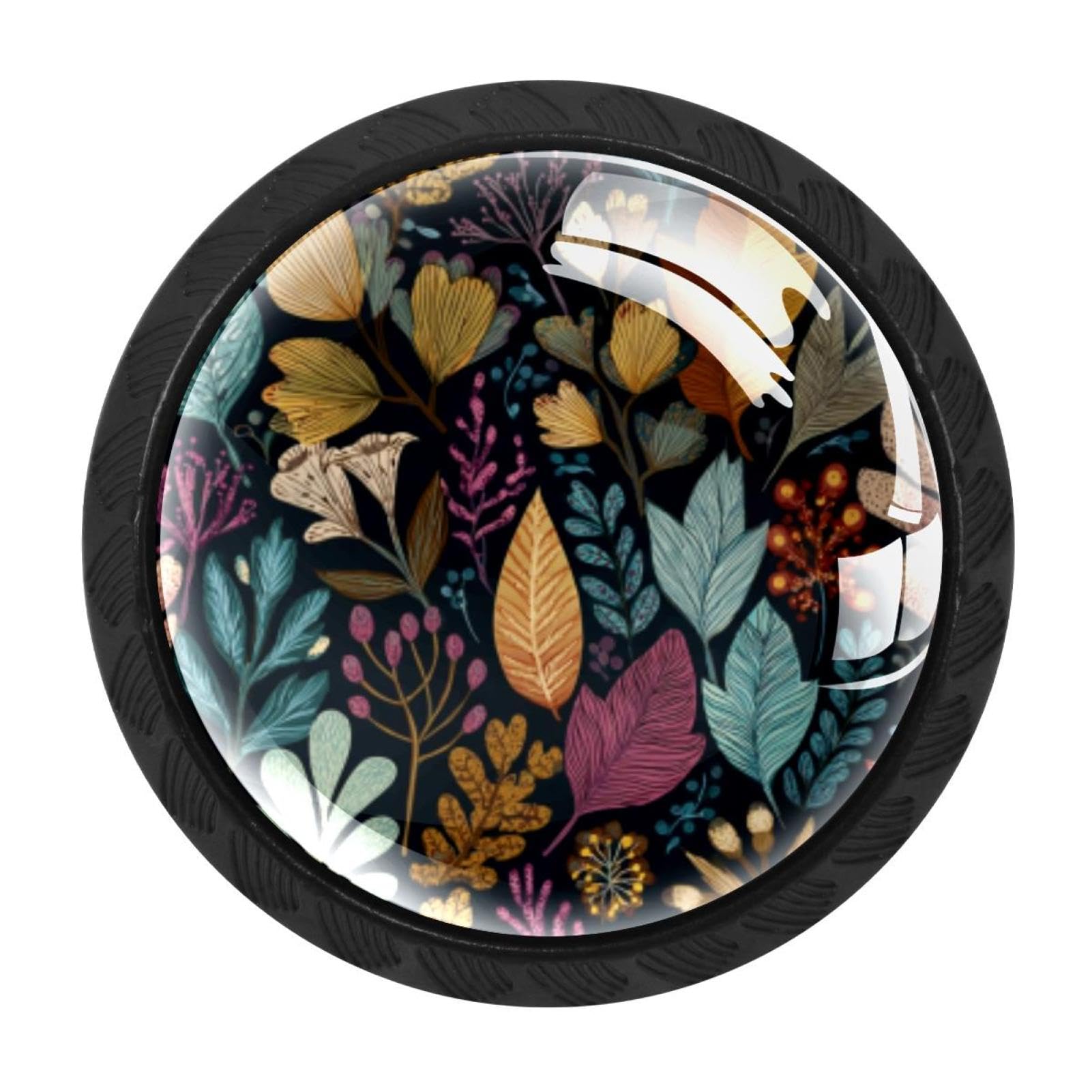 CHENZZZZ 4 Pieces Round Cabinet Knobs Rustic Dresser Knobs, Drawer Cupboard Wardrobe Cabinet Pulls Handles Hardware for Home Kitchen Furniture, Boho Floral Leaves (9)