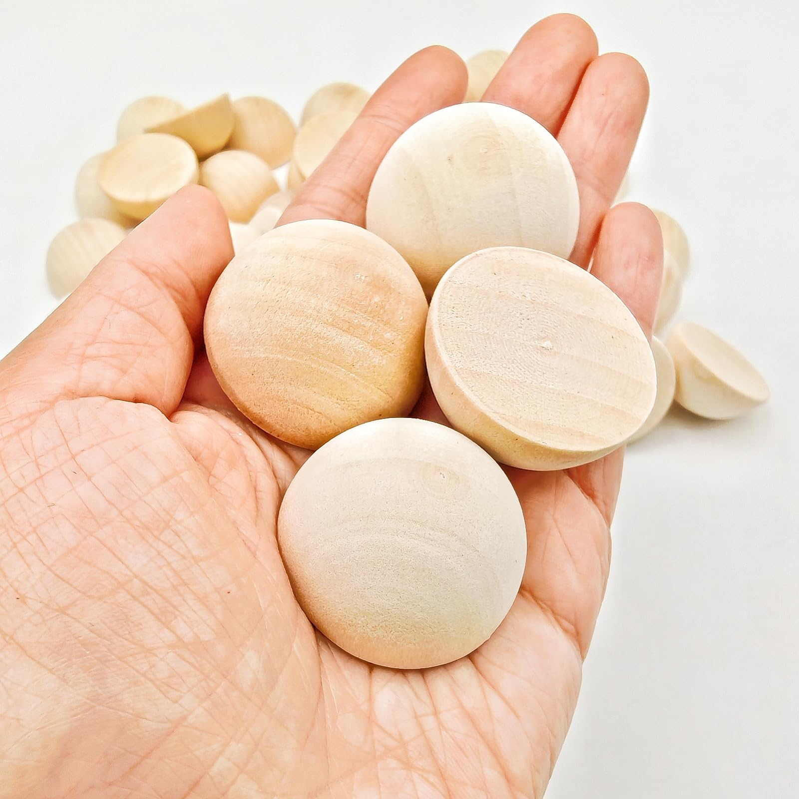 50 Pezzi Mezze Sfere Legno 35mm Naturale Non Trattato - Palline Legno Spaccate per Fai da Te Artigianato e Decorazioni