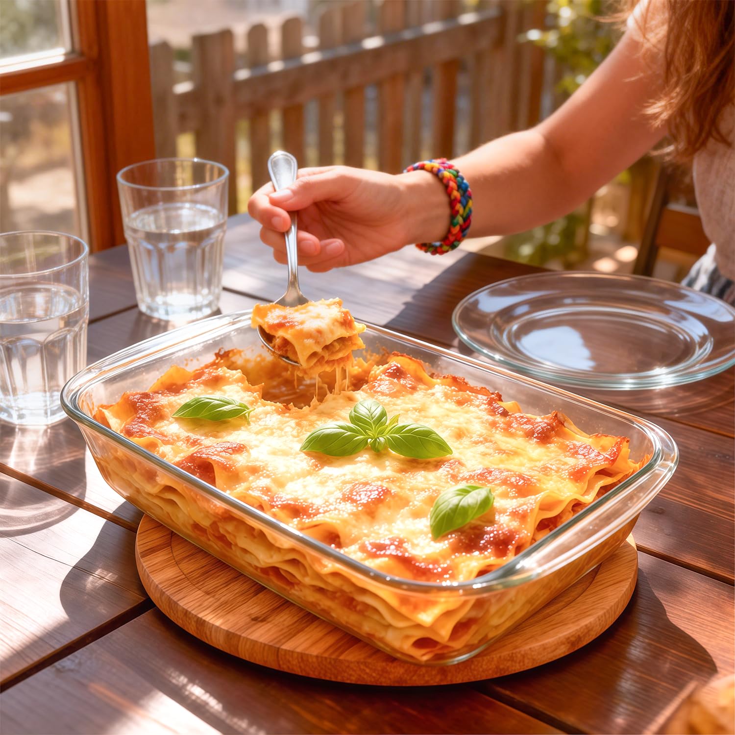 Lot de 2 plats à gratin en verre, 34,5 x 20,3 x 5,2 cm + 29,5 x 17 x 5,2 cm, grand plat à lasagnes, assiette à dessert tiramisu, plats pour la préparation des repas (2,2 l + 1,6 l)