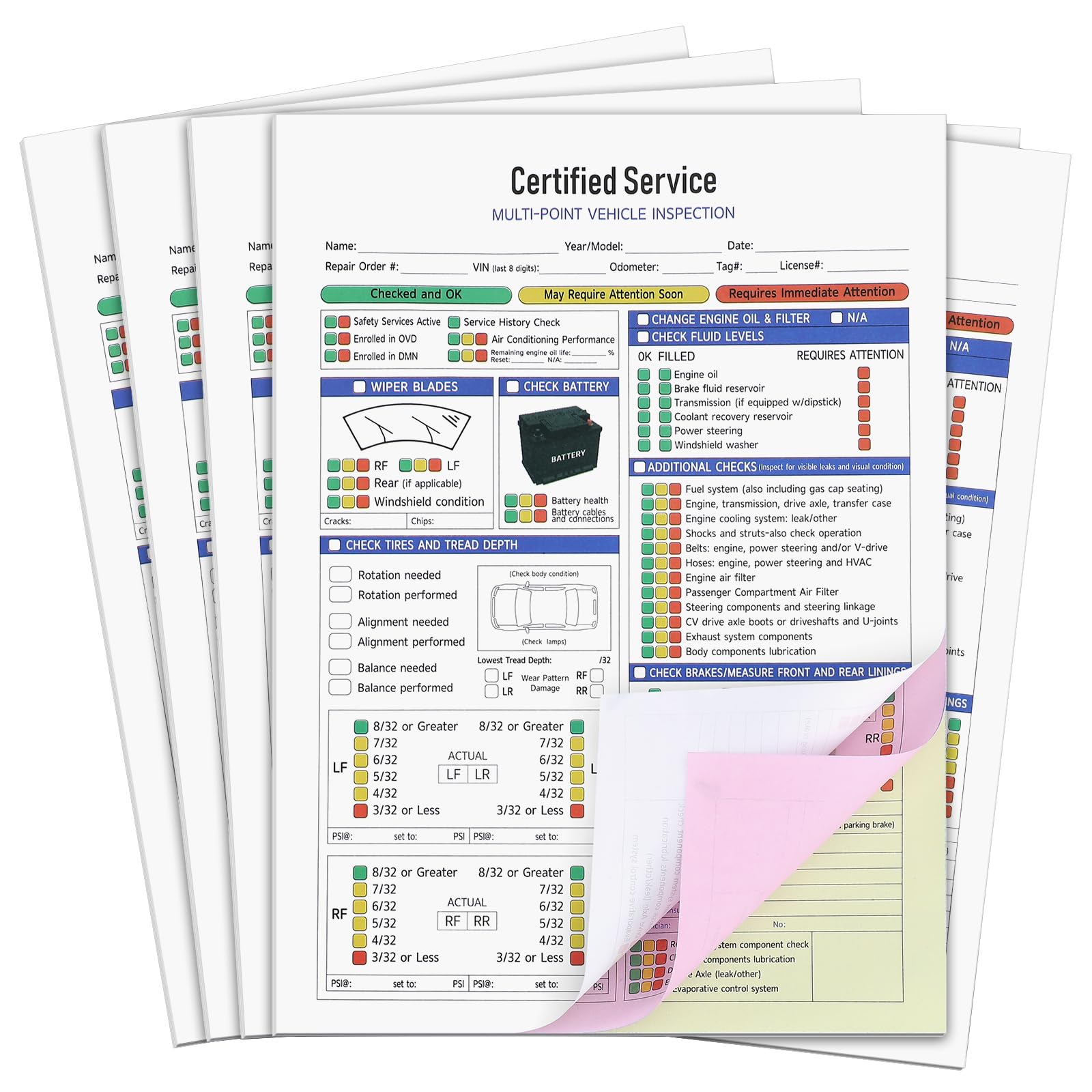 Colarr 540 Sheets 8 1/2" x 11 3/4" Multi Point Vehicle Inspection Report Form 3 Part Carbonless Form Vehicle Checklist Inspection Snap-Out Repair Report Maintenance Log for Fleet Auto Truck Driver