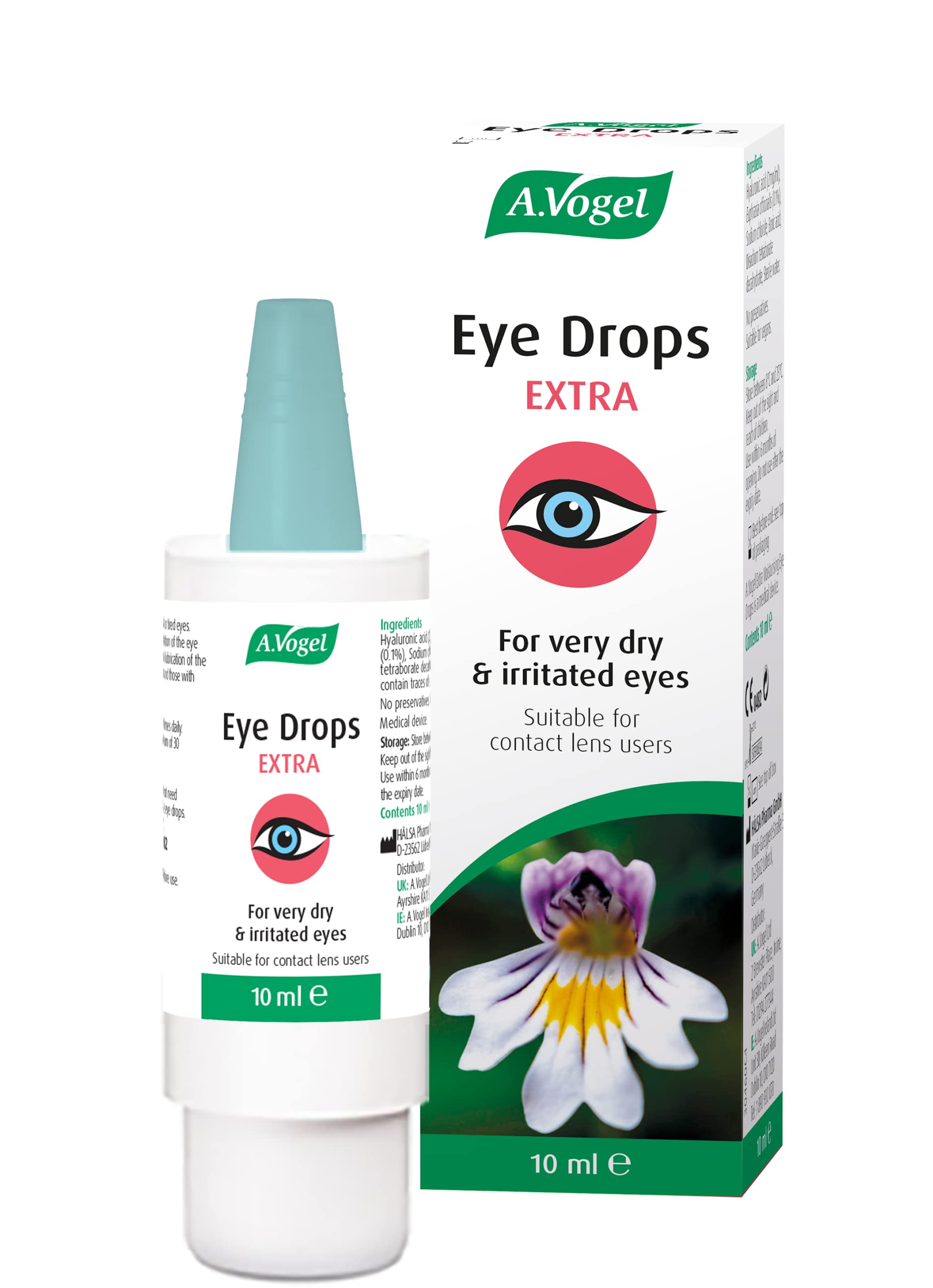A.VogelExtra Moisturising Eye Drops | 300 Drops | for Very Dry and Irritated Eyes | Contact Lens Friendly | Preservative Free | with Euphrasia & Hyaluronic Acid | 10ml