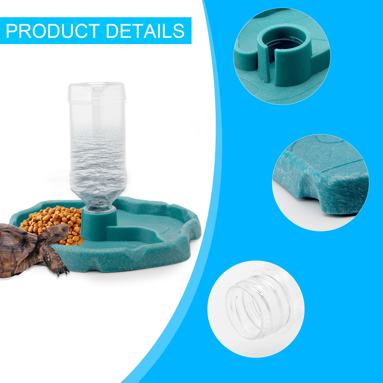 Gamelle 2 en 1 pour Reptiles et Tortues, Distributeur Automatique pour Nourriture et Eau en Plastique Transparent