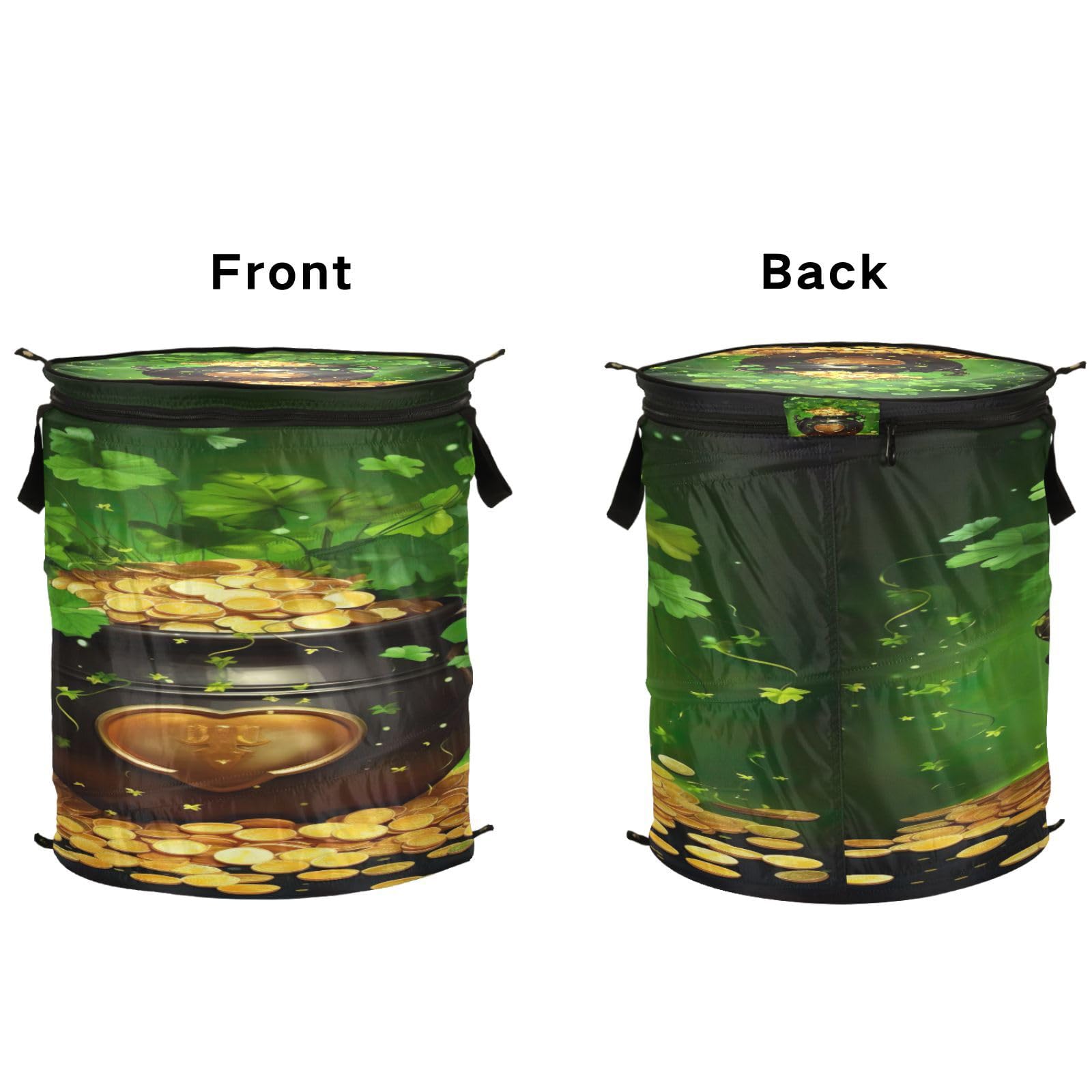 St Patrick s Day with a Pot Full Foldable Laundry Basket/Hamper, Foldable Laundry Baskets Pop up 50L with Zip Lid