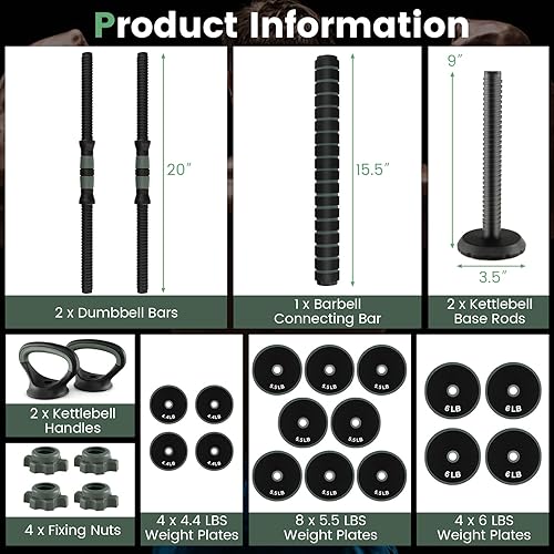 Miniatura 7 de GYMAX Adjustable Dumbbell Set, 4 in 1 Free Weight Set with Connector, 9247 LBS Used As Dumbbells, Barbells, Kettlebells, Push up Stands, Weight