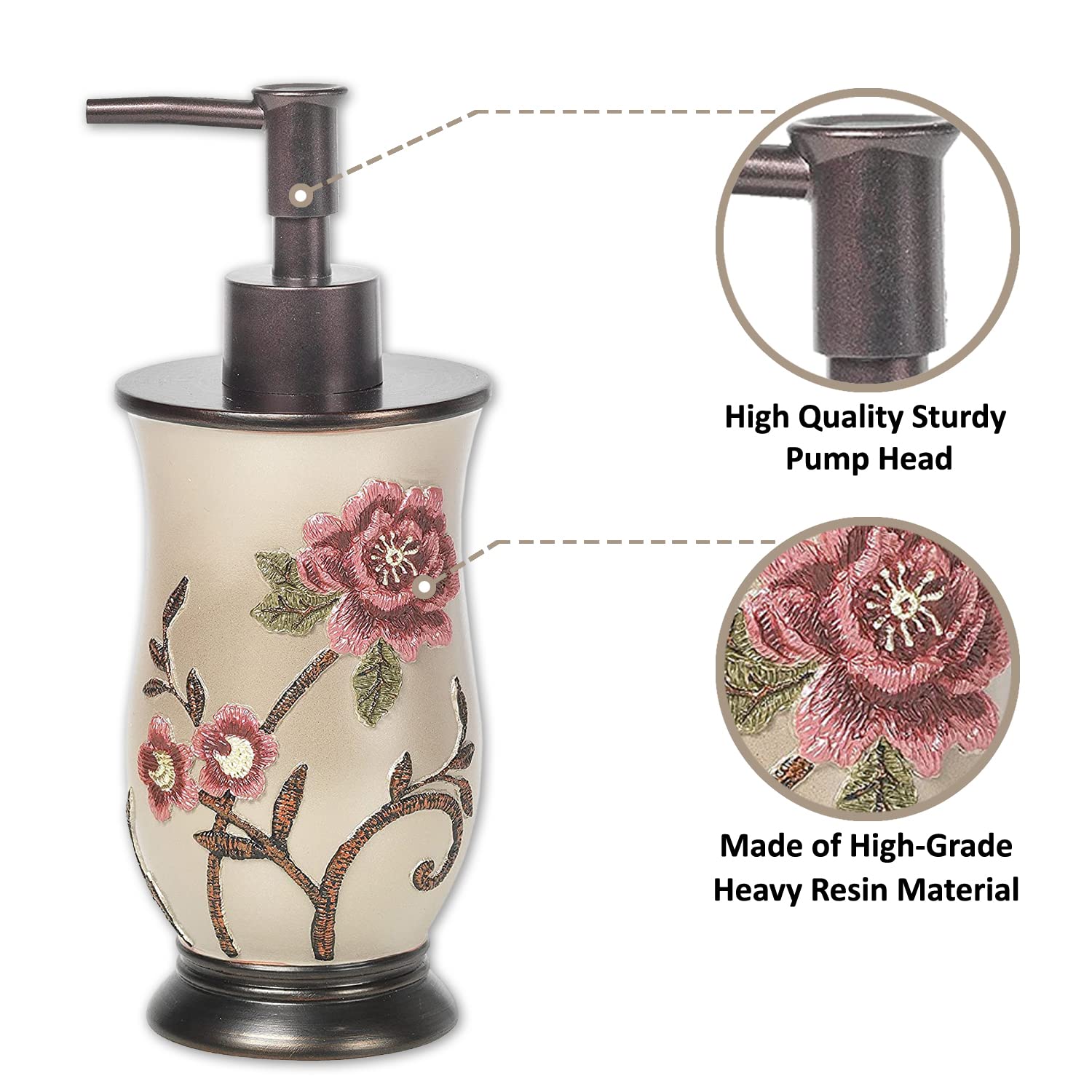 Zahari Home 4-teiliges Larissa Floral Badezimmerzubehör-Set Moderner klassischer Blumen-Seifenspender, Zahnputzbecher, Zahnbürstenhalter und Seifenschalenhalter Luxus-Dekor Einzigartiges Design