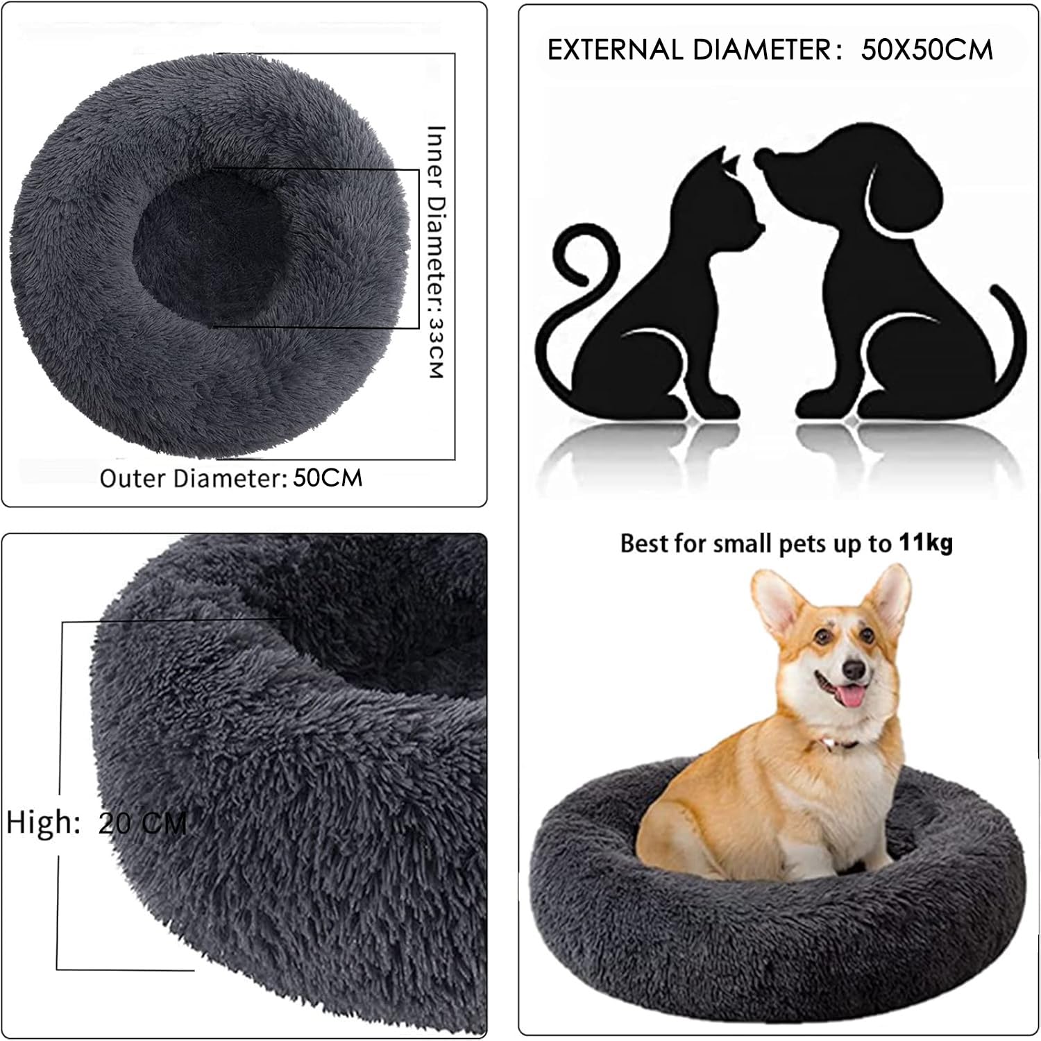 وسادة سرير دائرية مخملية ناعمة منفوشة بتصميم سلة للكلاب والقطط المتوسطة والكبيرة وغيرها من الحيوانات الأليفة، لون بينك