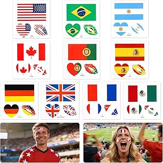 2026 Soccer Match Temporary Face Tattoos, 10 Countries Soccer Fan Tattoo Stickers, USA Canada Mexico France England Spain Germany Portugal Argentina Brazil Flag Face Stickers for Sports Party Favors