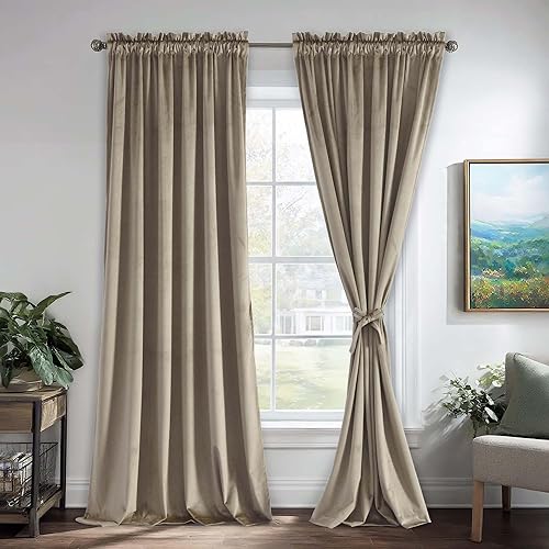 Miniatura 283 de Cortinas de terciopelo JIUZHEN, cortinas opacas suaves de terciopelo retro para dormitorio, cortinas elegantes con reducción de ruido y Rosa