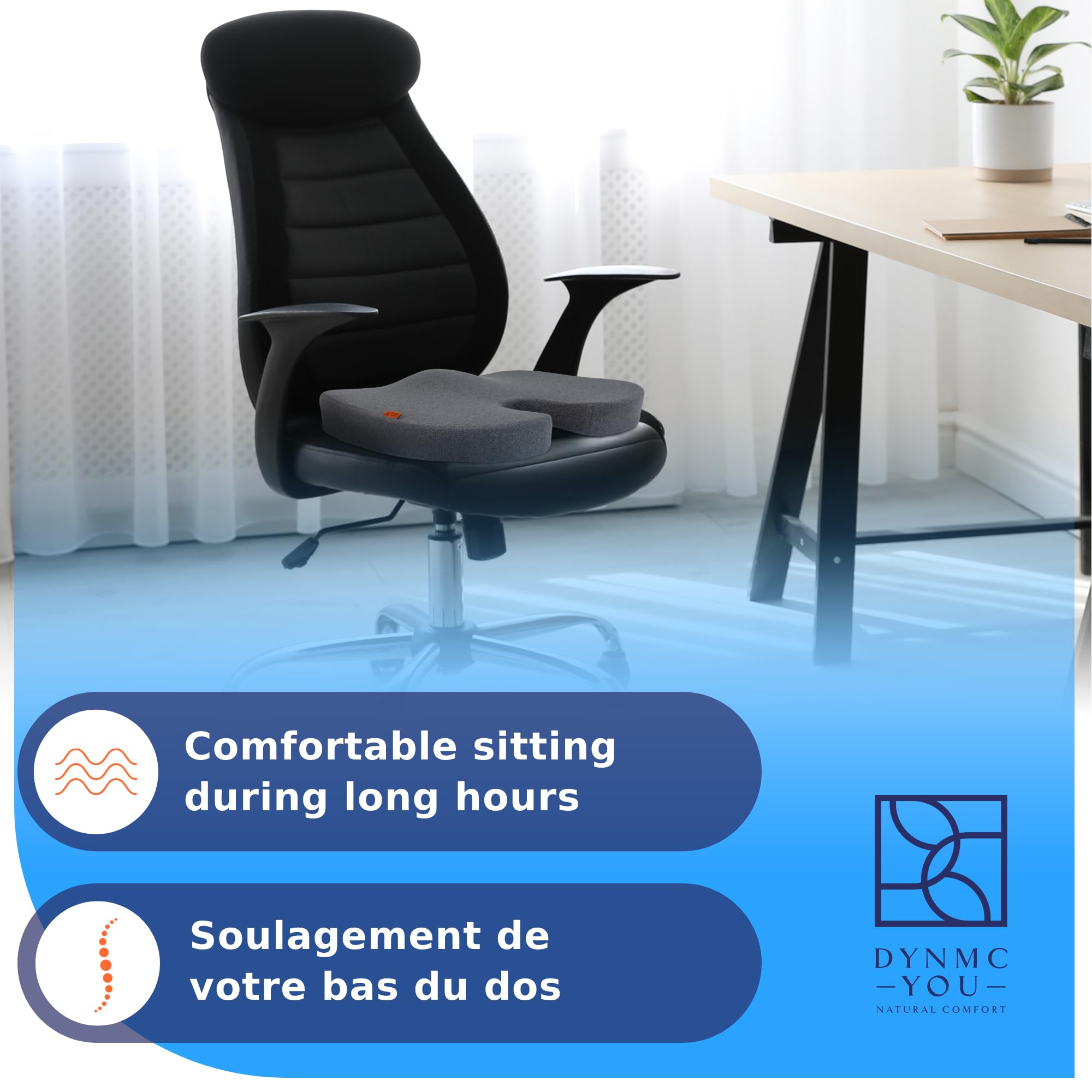 Coussin Ergonomique Chaise Bureau - Coussin Coccyx pour Une Assise Confortable - Parfait pour Le Dos, Le Coccyx - Coussins pour siège et Dossier en Mousse à mémoire