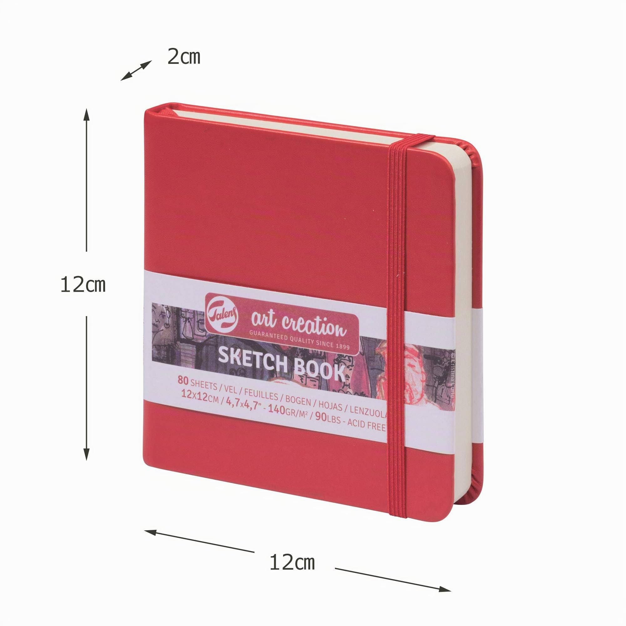 Talens Art Creation Paper - Sketchbook Rojo 12 x 12 cm 140g 80 Hojas - Diario de Dibujo Encuadernado sin Ácido para Lápiz Pastel Acrílico Témpera Tinta Carboncillo