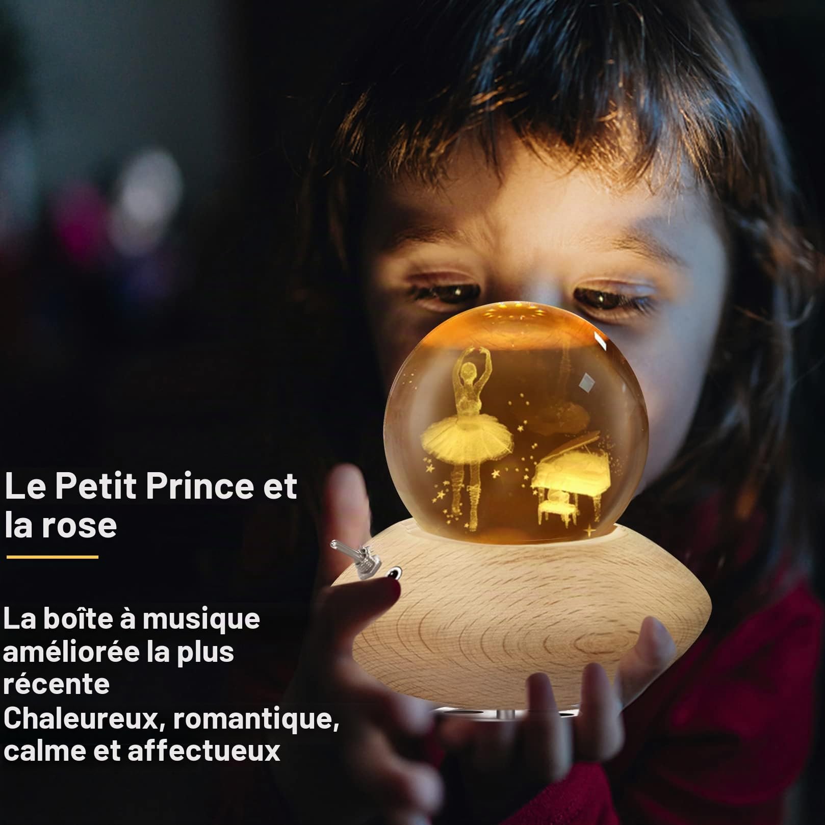 Boîte à Musique 3D Boule de Cristal,HILEYOLLA Boîte à Musique rotative à 360°avec Lampe de Projection à Lumière Chaude,Cadeau pour Noël,Thanksgiving, Anniversaire, Saint Valentin