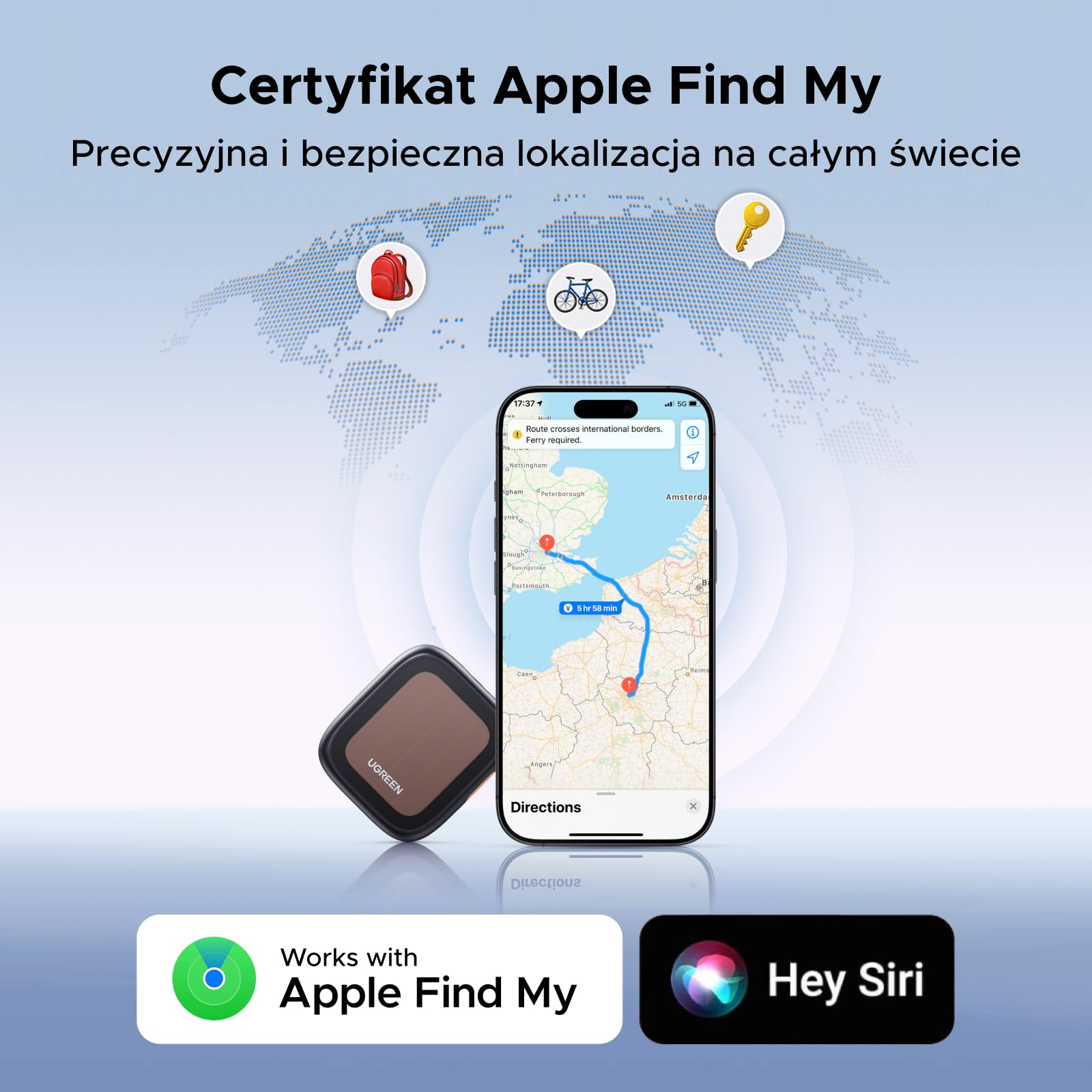 UGREEN FineTrack Pro Solar Finder, lokalizator kluczy kompatybilny z Apple Find My (tylko iOS), tracker do kluczy, bagażu, walizek, paszportów, Bluetooth tracker z energią słoneczną