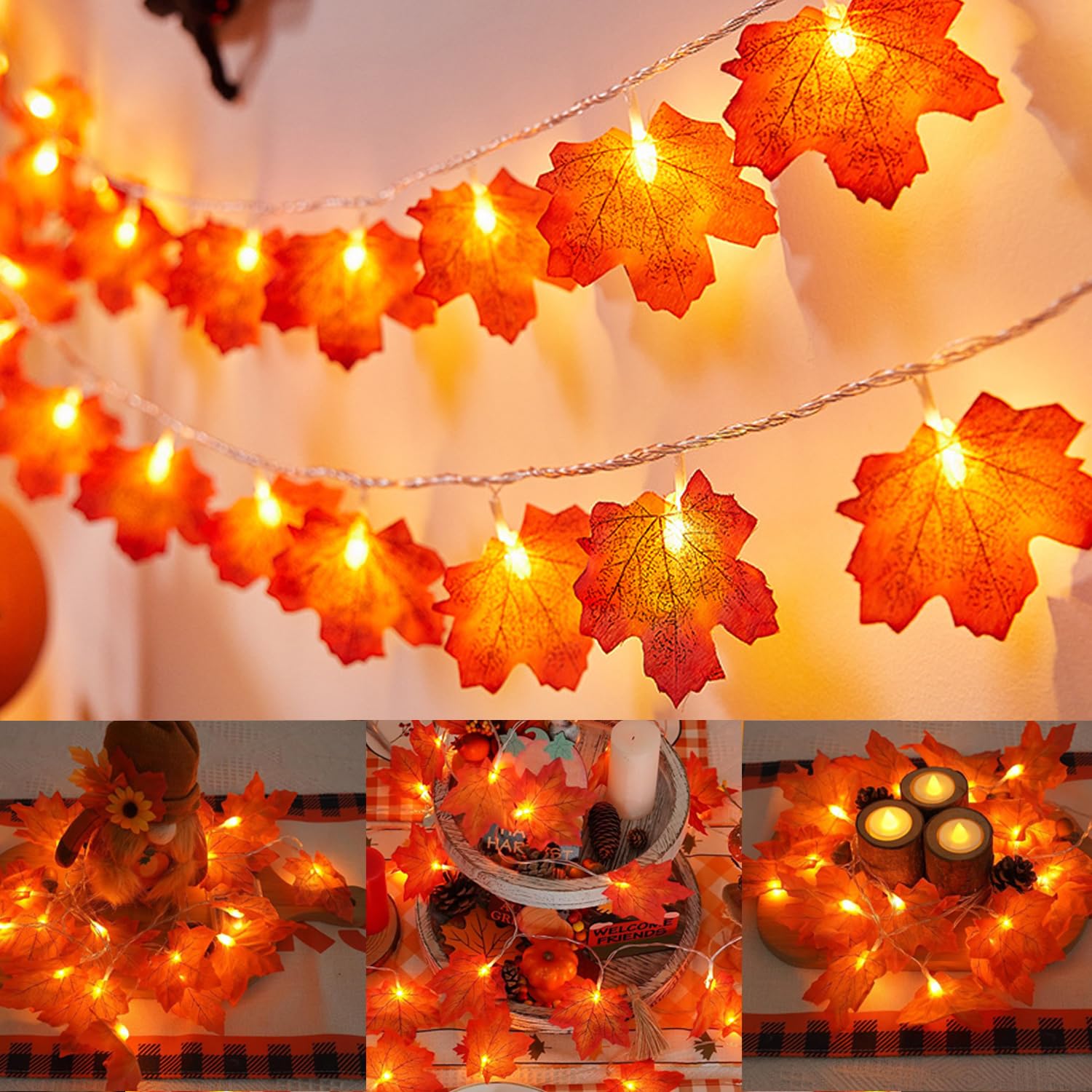 Autumn Fairy Lights, 3 m 20 LED Maple Leaf Fairy Lights, Maple Leaves Fairy Lights Decoration, Autumn Garland Battery Operated, Autumn Leaf Garland with LED for Party Halloween, Thanksgiving Day โ image 1