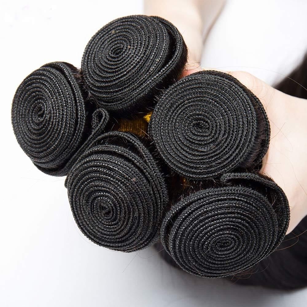 Tissage brésilien Remy ondulé avec fermeture en cheveux humains, lot de 3, avec raie libre 10x10, dentelle suisse, couleur naturelle(28 28 28 Closure20)