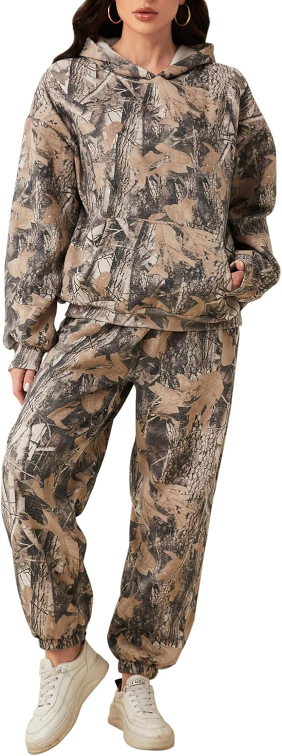 Camo Sweatsuits for Women 2 Piece Outfits Maple Leaf Print Hoodie Sweat Sets Pants Camouflage Tracksuits Lounge sets - Image 2