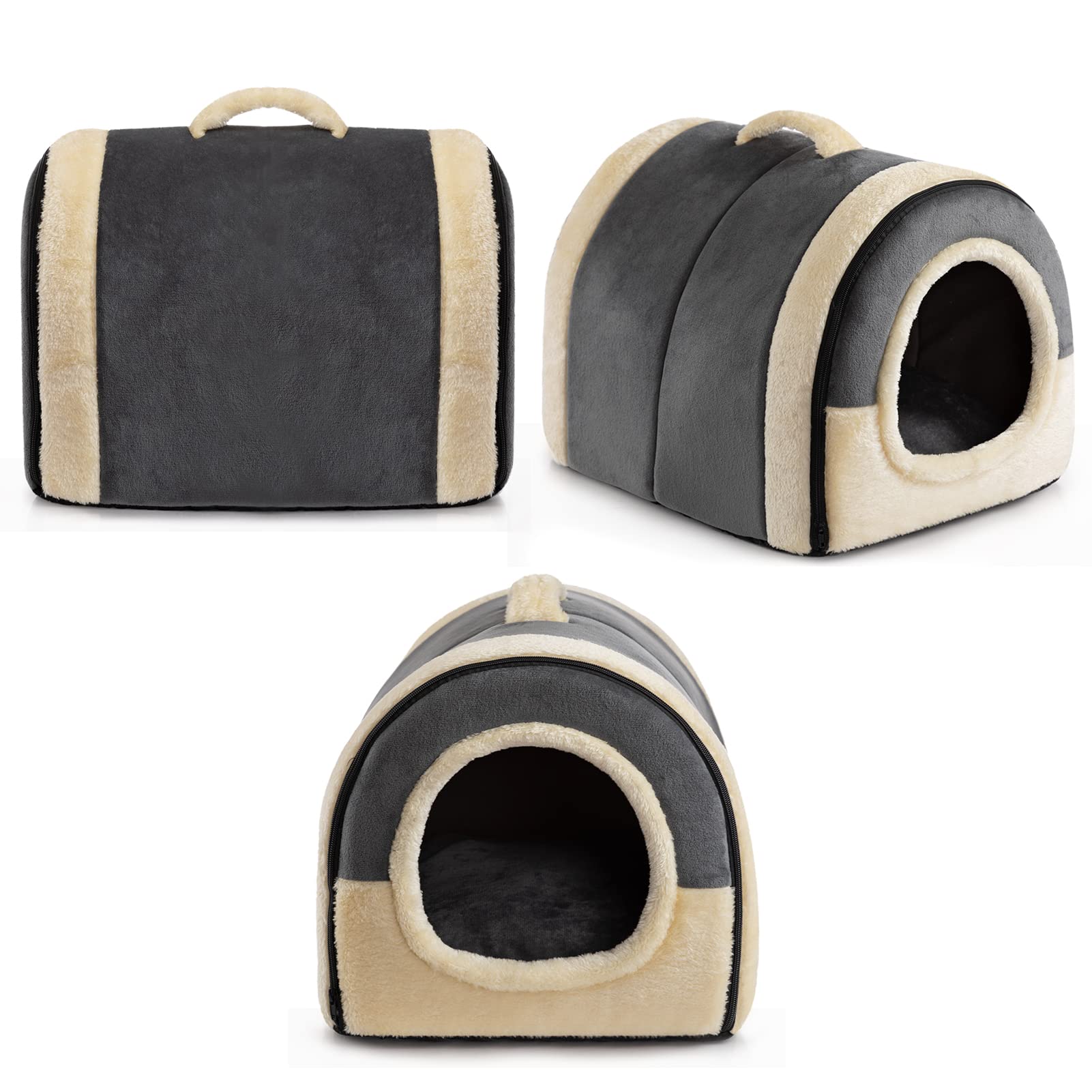 Hollypet Cama para Gato y Perros Pequeños, Plegable 2 en 1 Cama para Mascotas, Nido Suave y Cálida para Interior & Exterior, Gris Oscuro