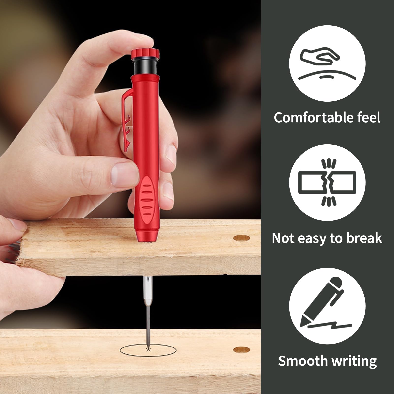 Matita da Carpentiere, Matita Falegname Meccaniche con 6 Ricariche 2,8mm, Matite Punta Lunga per Fori Profondi con Temperamatite Integrato Custodia Protettiva, per Legno Metallo Cemento Vetro Plastica