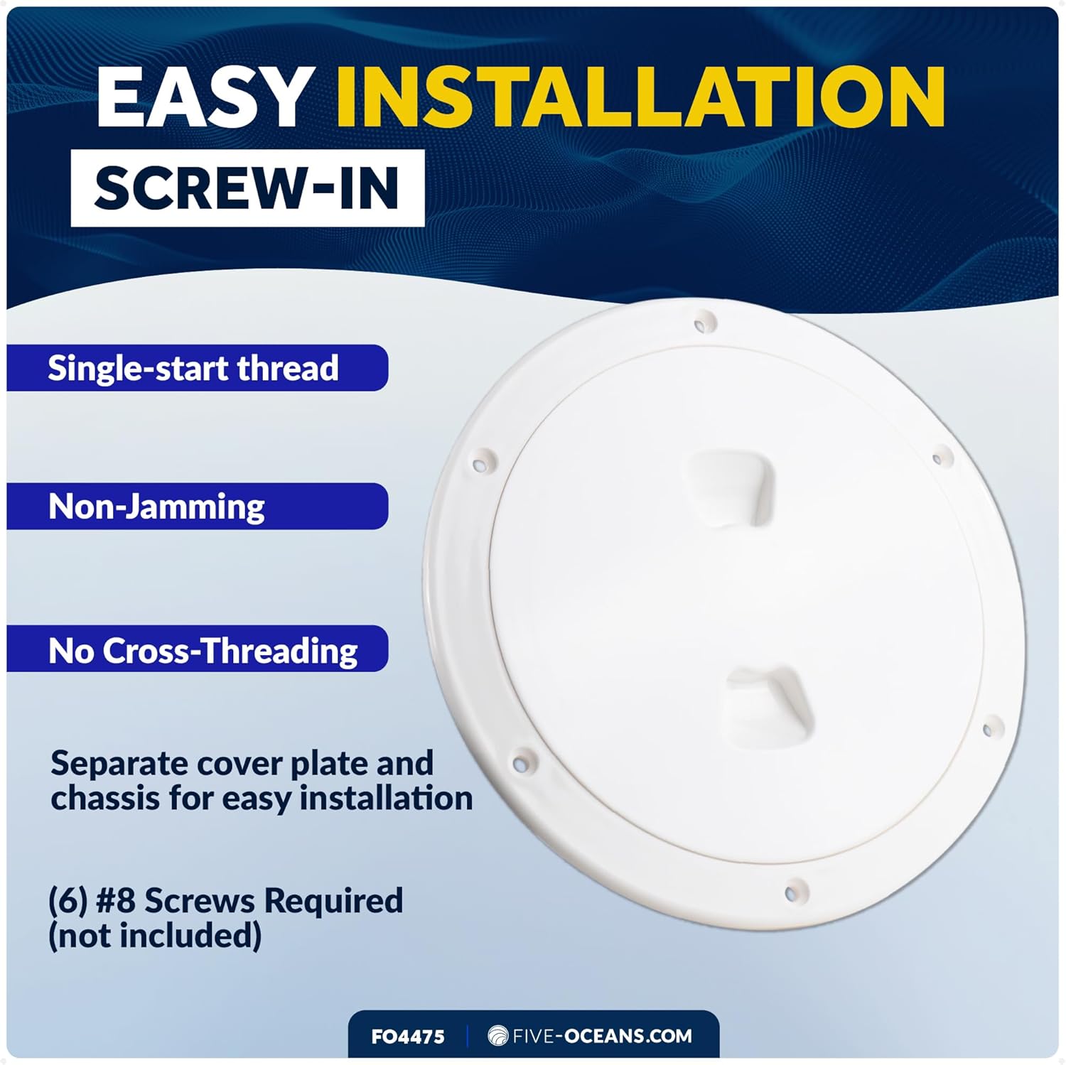 Five Oceans Boat Hatch, Marine Access Hatch, Round Inspection Deck Plate Hatch with Detachable Cover, UV Resistant ABS Off-White Plastic, for Pontoon, Fishing Boat, Bass Boat, Yacht, Sailboat
