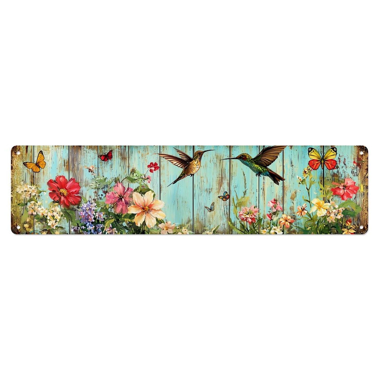 Hummingbirds And Butterflies Floral Pattern_2 Metal Tin Sign Plaque