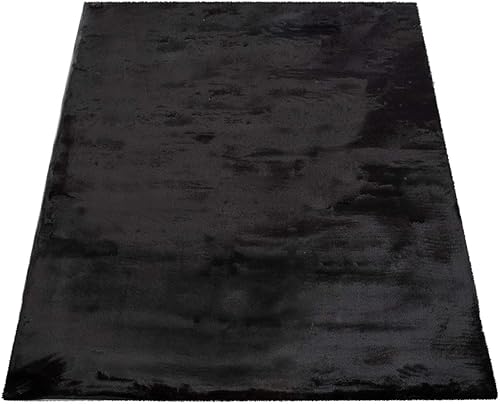 Miniatura 3 de Paco Home Alfombra de pelo sintético súper suave en negro sólido, tamaño 2'8" x 4'11"