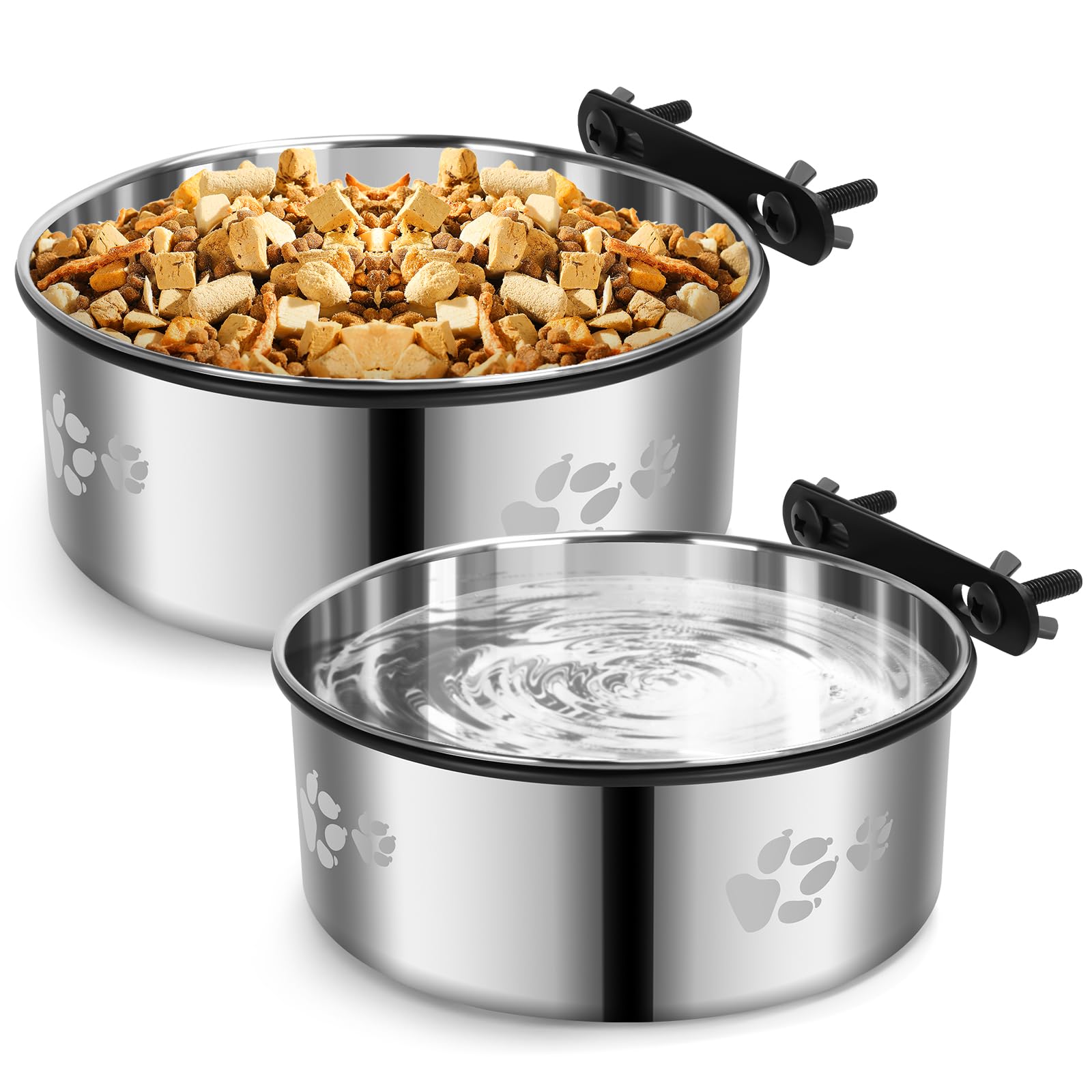 Dog Crate Water Bowl No Spill,2 Pack Kennel Bowls Mountable,Hanging Dog Bowl for Crate Cage,Stainless Steel Dogs Water Feeder Dish for Dogs Cats Bunny Ferret Bird