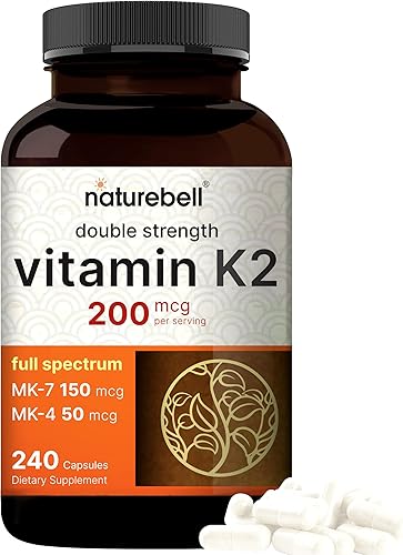 Suplemento de vitamina K2 de espectro completo con MK-7 y MK-4, 200 mcg, 200 cápsulas, fórmula 2 en 1, suplemento de complejo de vitamina K2, apoya