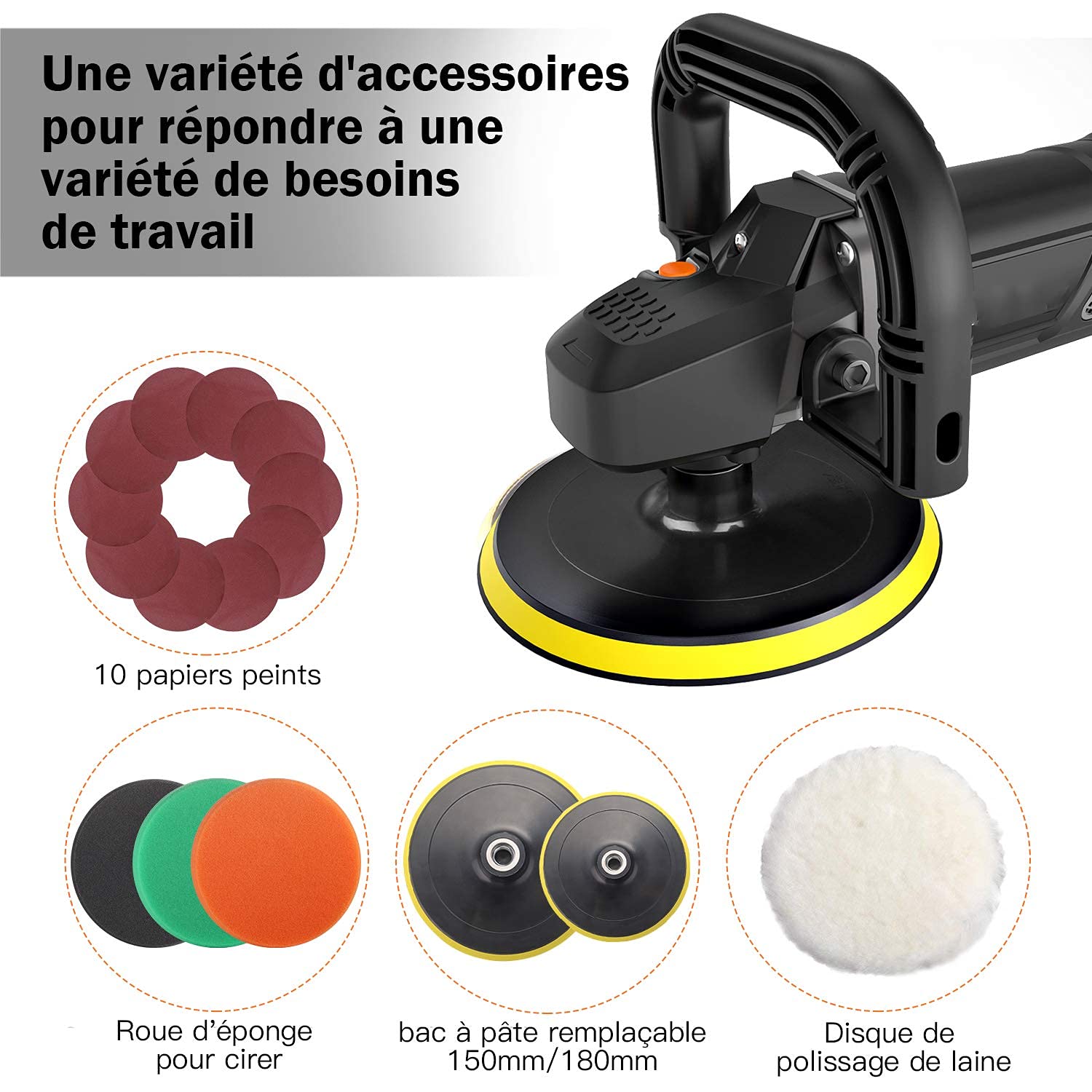 Kit De 9 éponges De Polissage 180mm M14 - Pour Polisseuse Voiture - Différentes Duretés - Inclus Tampons Laine Et Ventouse