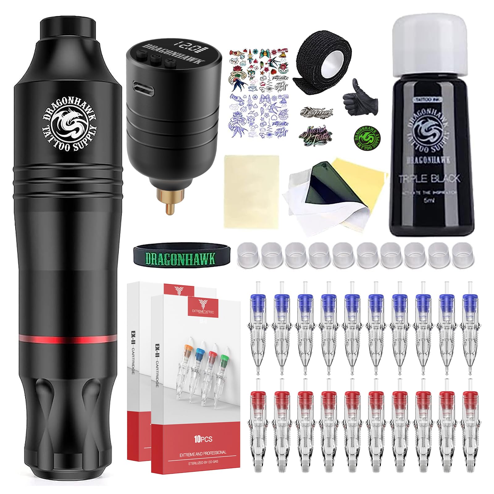 Amazon.com: Dragonhawk Atom Wireless Tattoo Gun Pen Machine Kit