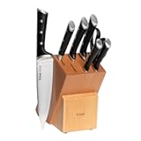 Ice Force German Stainless Steel Kitchen Knife Set and Wood Block 8 Piece&comma; Long Lasting Sharpness&comma; High Cutting Precision&comma; Superior Durability&comma; Ultra Sharp Blades&comma; Cookware Kitchen Gadget Black