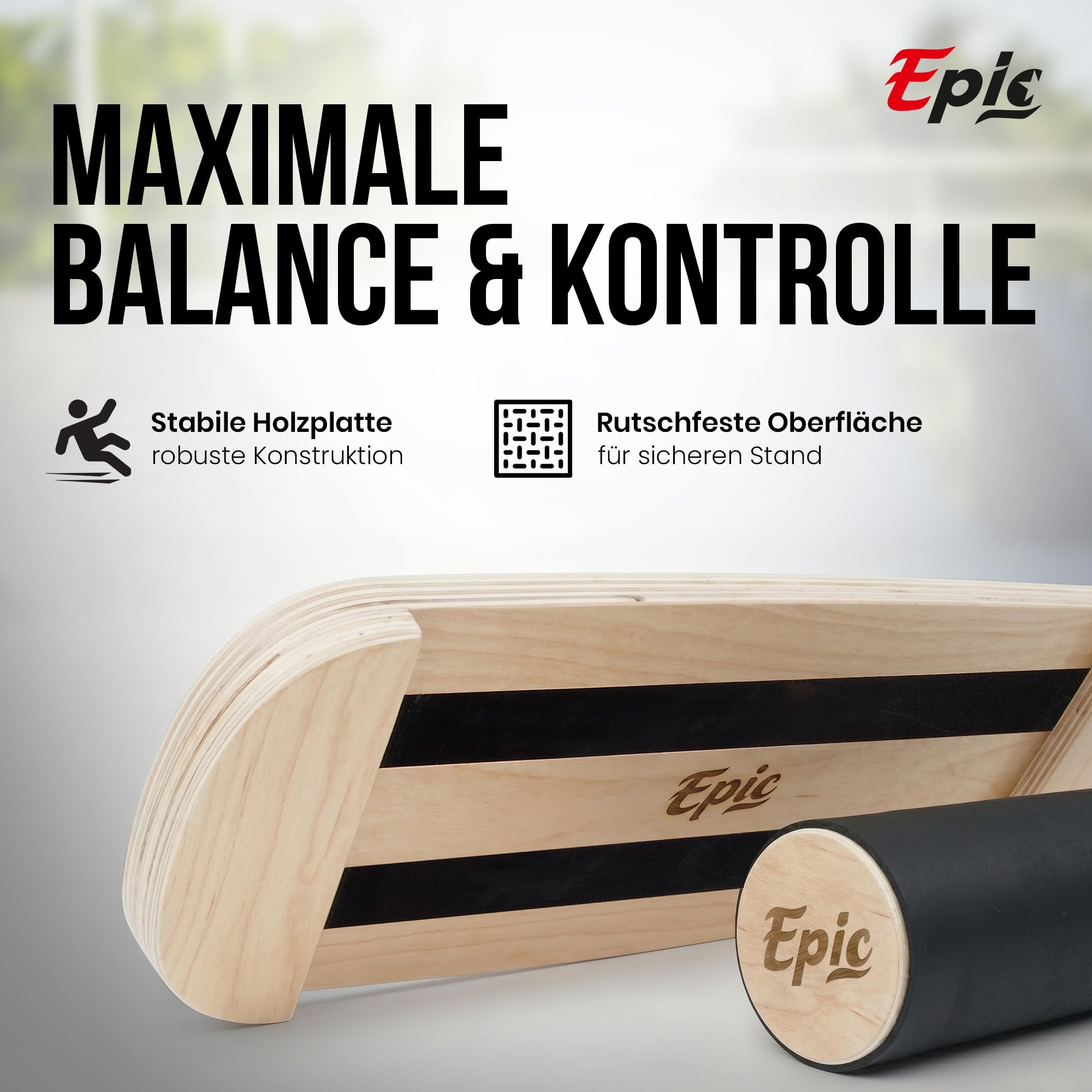 Tabla de equilibrio con rodillo – Entrenador de equilibrio de madera para fitness, tenis, atletismo, surf y snowboard, ideal para todos a partir de 9 años, soporta hasta 150 kg.