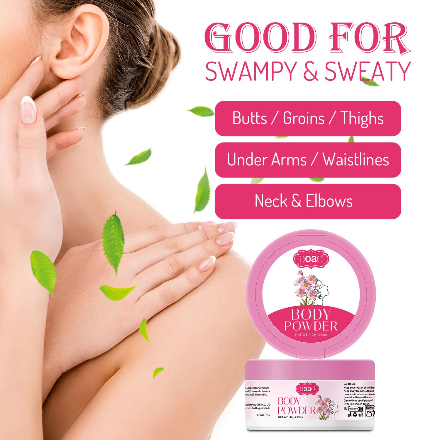 Body Powder for Women, Dual-Powder Base Talc-Free, Zinc Oxide Protect, Botanical Soothing, Feminine Essential Dusting Powder with Puff, After Bath Absorption & Anti-Chafe for Neck & Delicate skin, 5oz