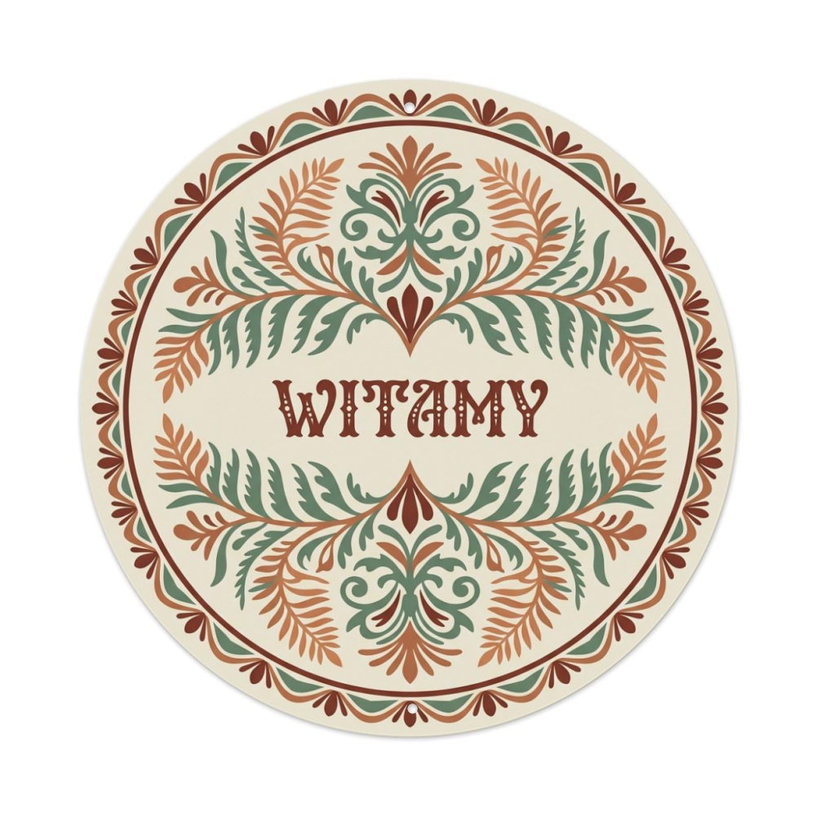 Fyrn Style Metal Tin Sign Vintage Polish Folk Art Witamy Welcome Copper Fern