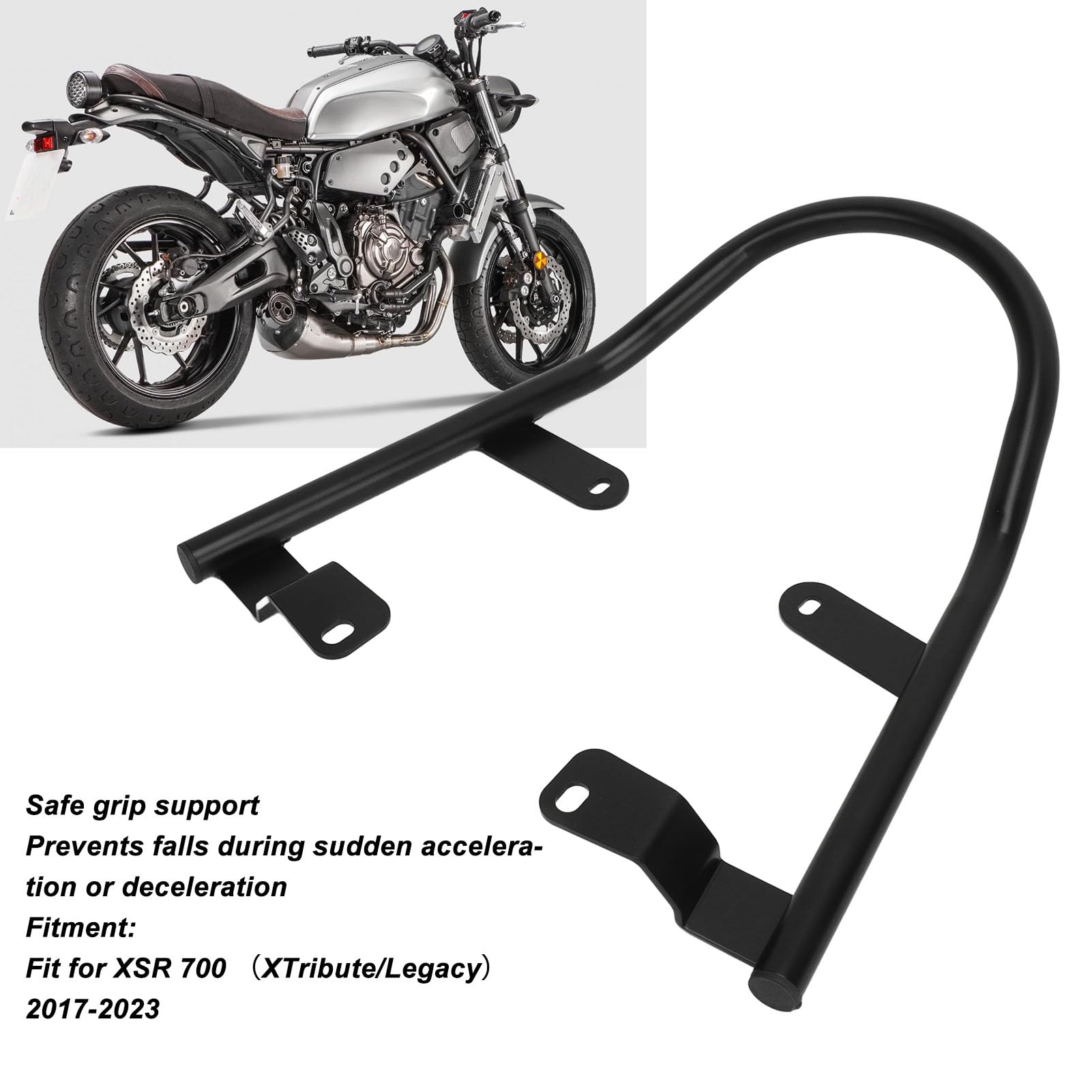 Barra de Agarre para Pasajero de Motocicleta, Barra de Agarre para Pasajero Trasero de Motocicleta Agarre Cómodode Reposabrazos de Asiento Trasero de Moto de Hierro para XSR 700