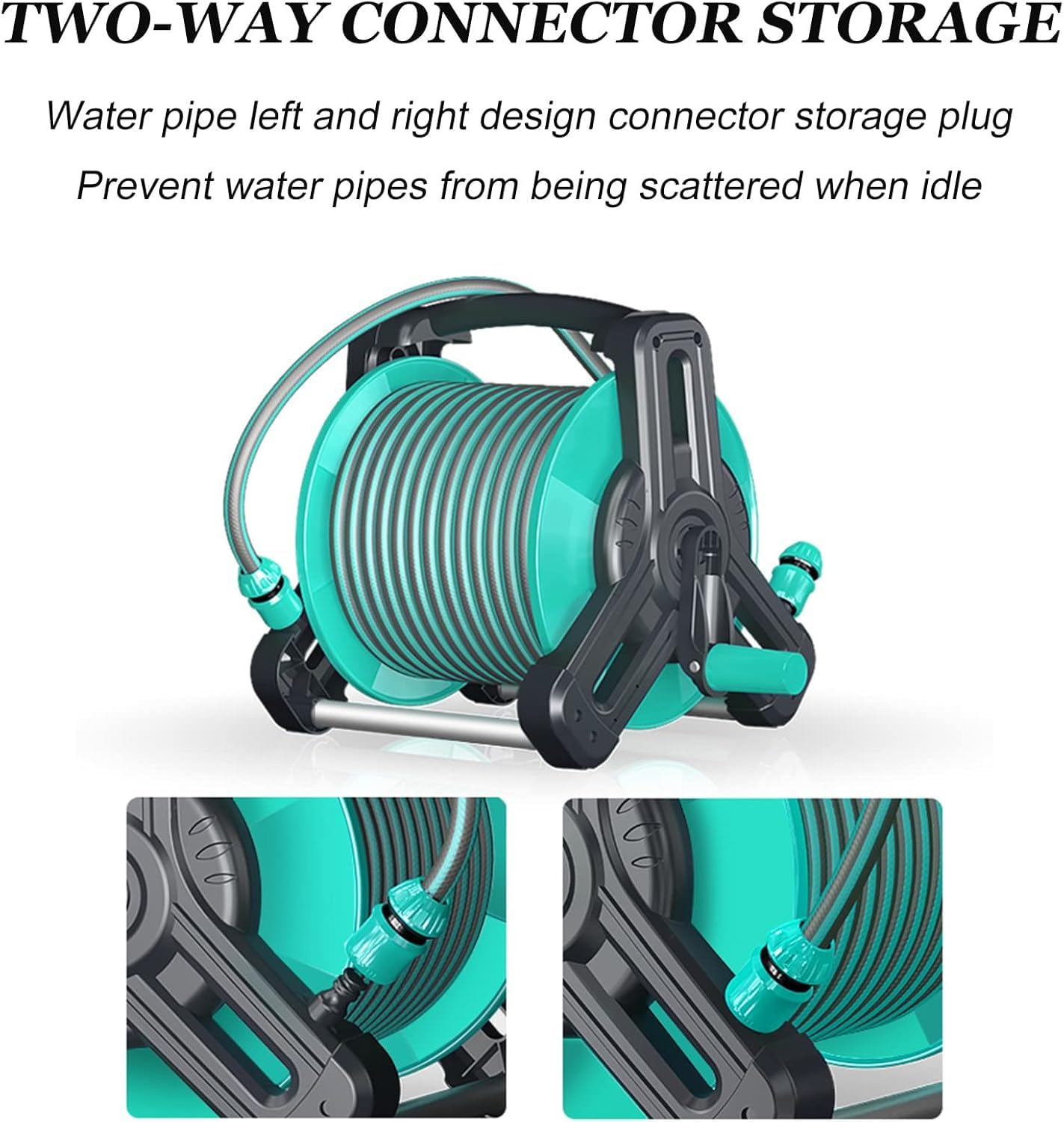 50M Schlauchaufroller für die Wandmontage im Außenbereich, tragbarer Schlauchaufroller für den Boden, Halterung für Wasserleitungen, für Autowaschanlagen,Mobiler Gartenschlauchaufroller mit Wasserrohr