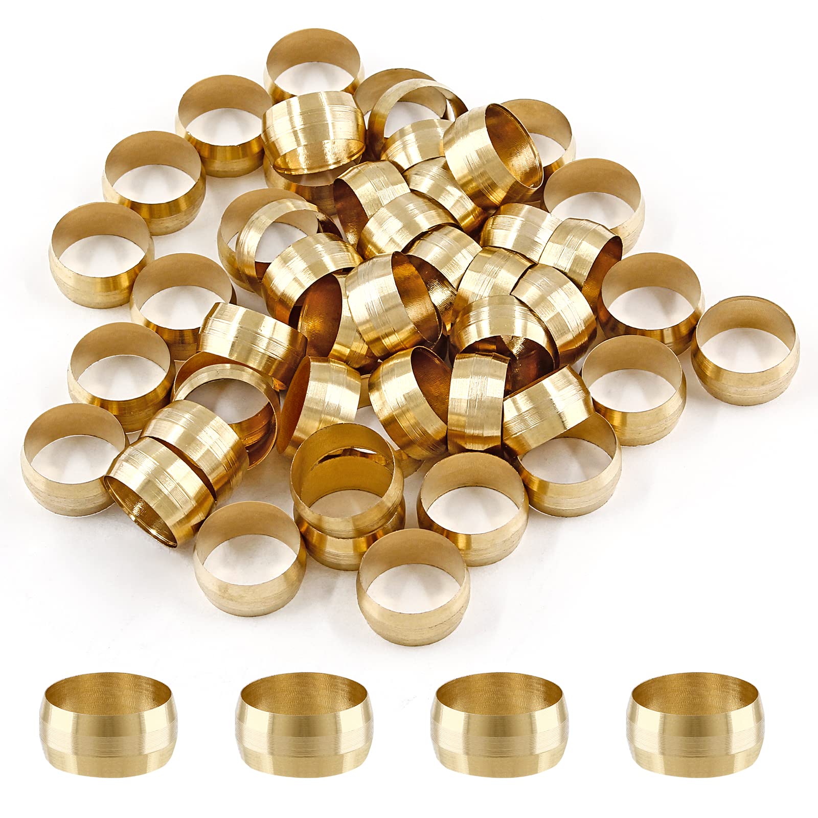 Biaungdo 50 Pcs Brass Compression Fitting, 1/2" Tube OD Compression Sleeves Ferrules Brass Compression Tube Fitting Assortment