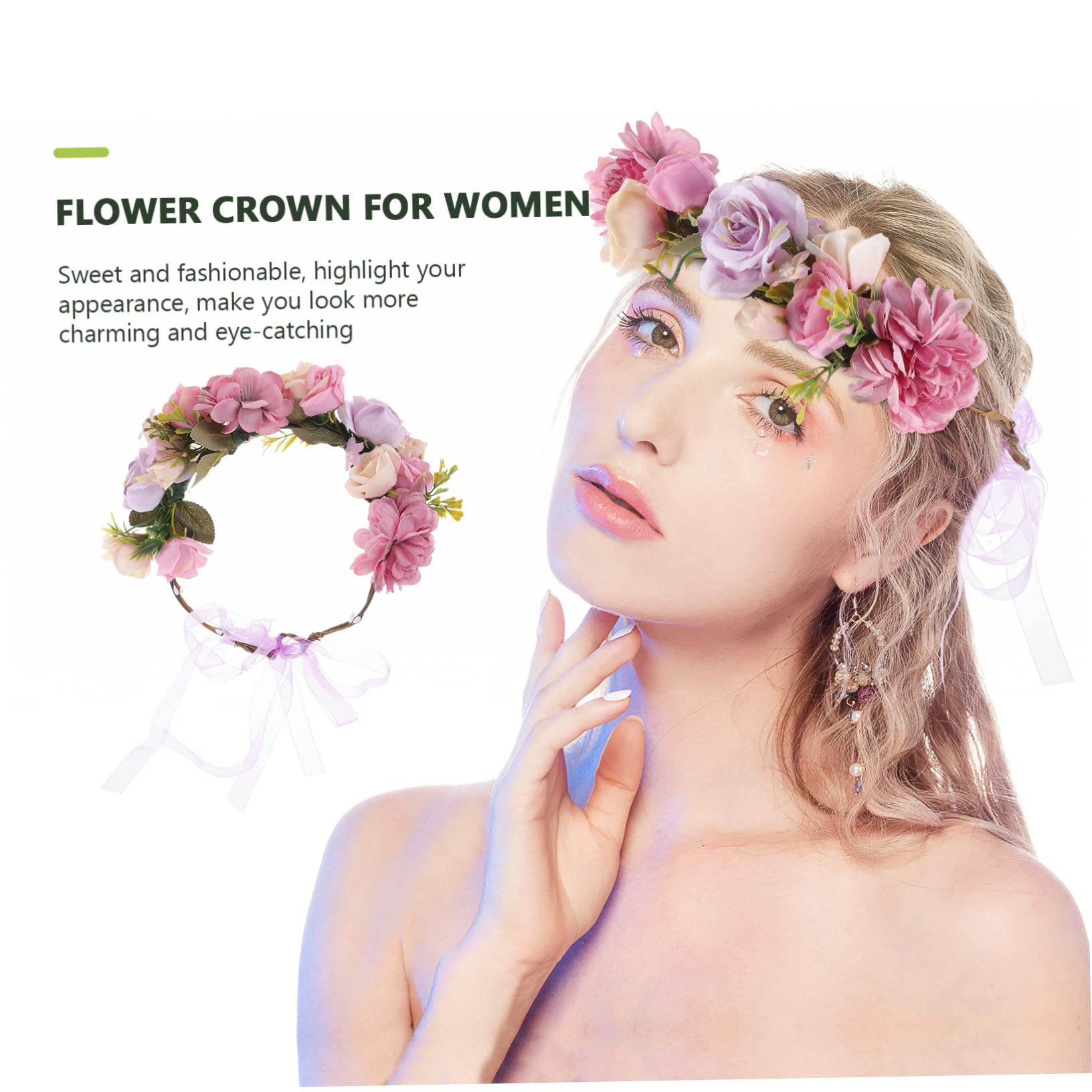 FRCOLOR 5 Stück Braut Stirnband Brautjungfern Haargummi Haarschmuck Für Die Braut Rosen Stirnband Verzierte Stirnbänder Für Frauen Kopfband Tiara Krone Für Mädchen Seidenstoff