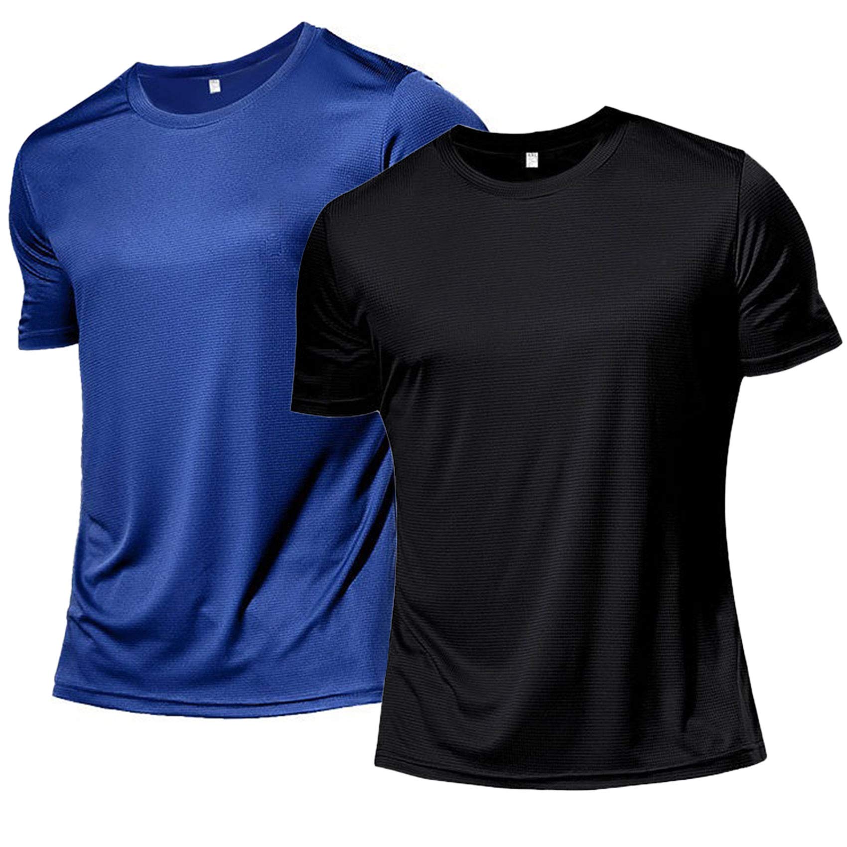 2 Pack Mens T-Shirt Short Sleeve Quick Dry Crew Neck Workout