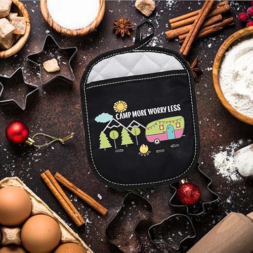 Miniatura 6 de BDPWSS Soporte para ollas de campamento con bolsillo Happy Camper, almohadilla de horno para campamento, más preocupación, menos, regalo para